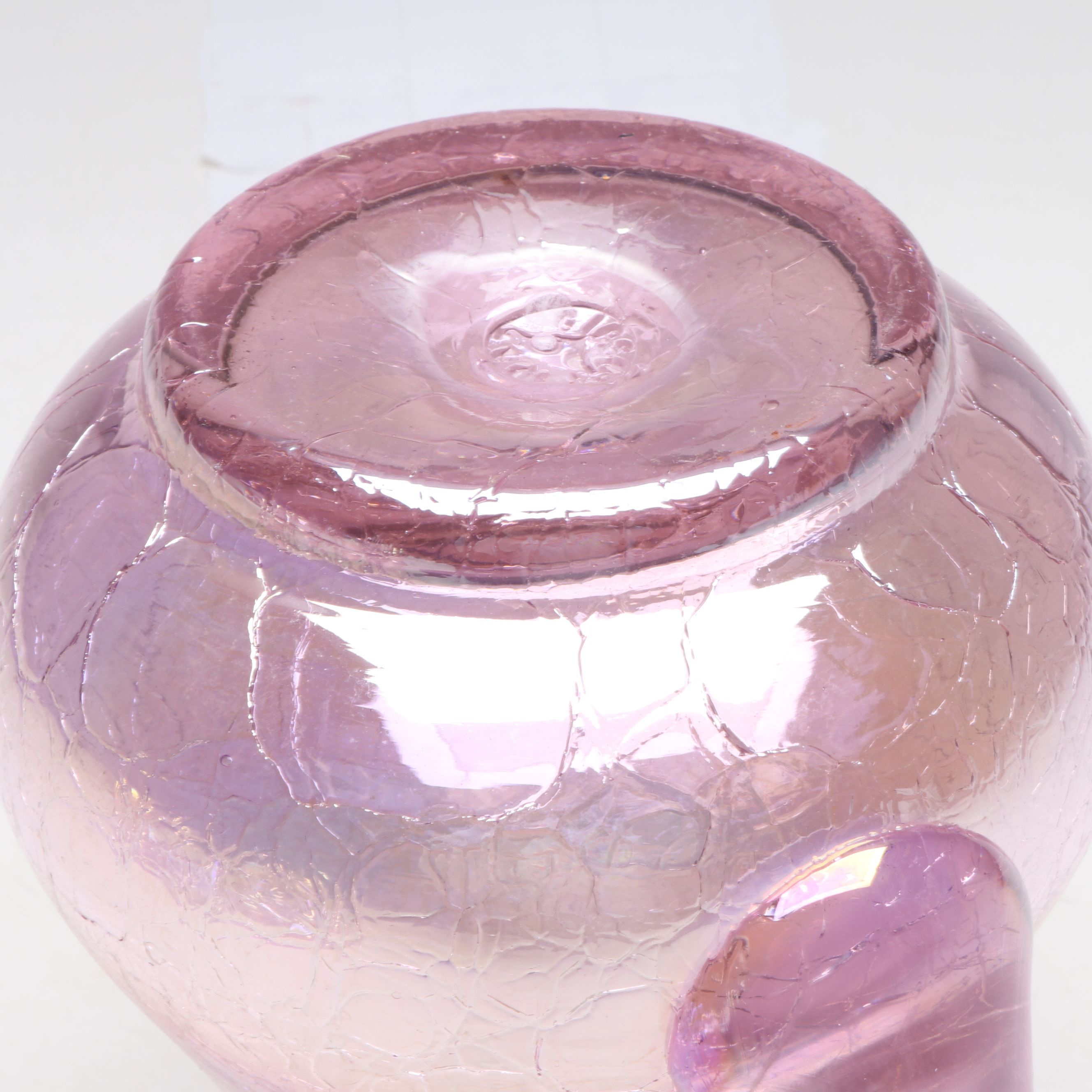 Gibson Glass Pink Iridescent Crackle Pitcher and Cups, 2001