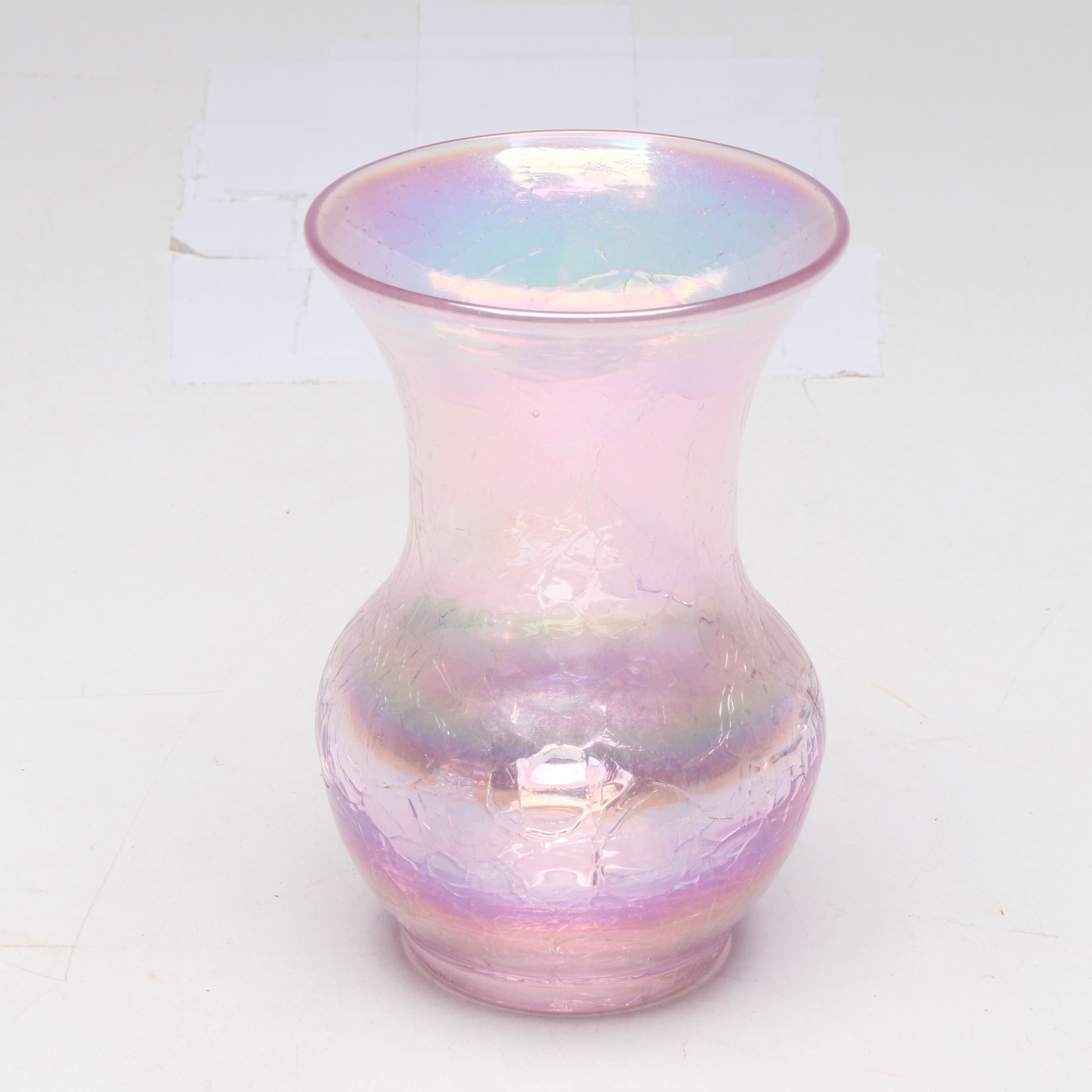 Gibson Glass Pink Iridescent Crackle Pitcher and Cups, 2001