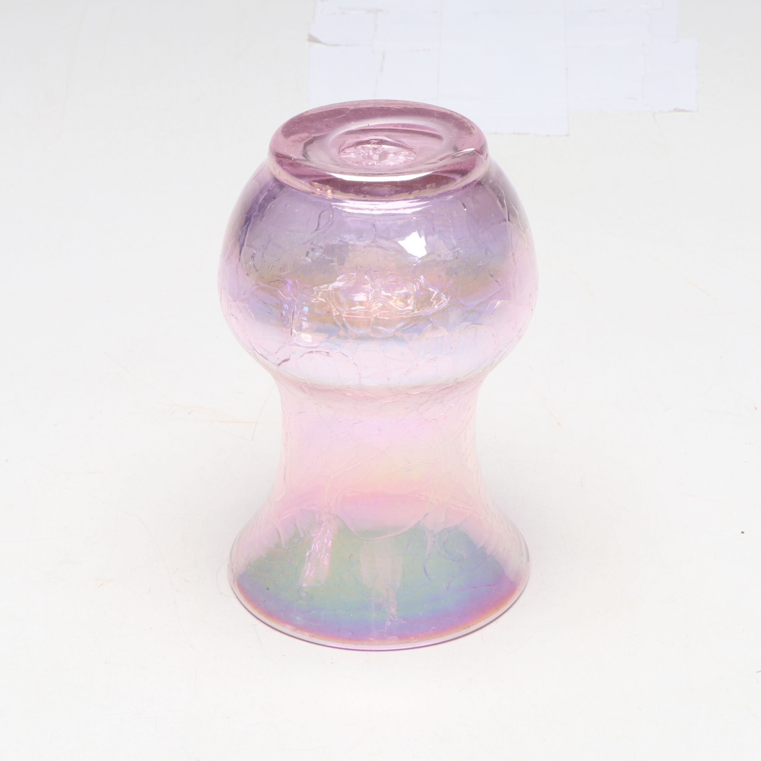 Gibson Glass Pink Iridescent Crackle Pitcher and Cups, 2001