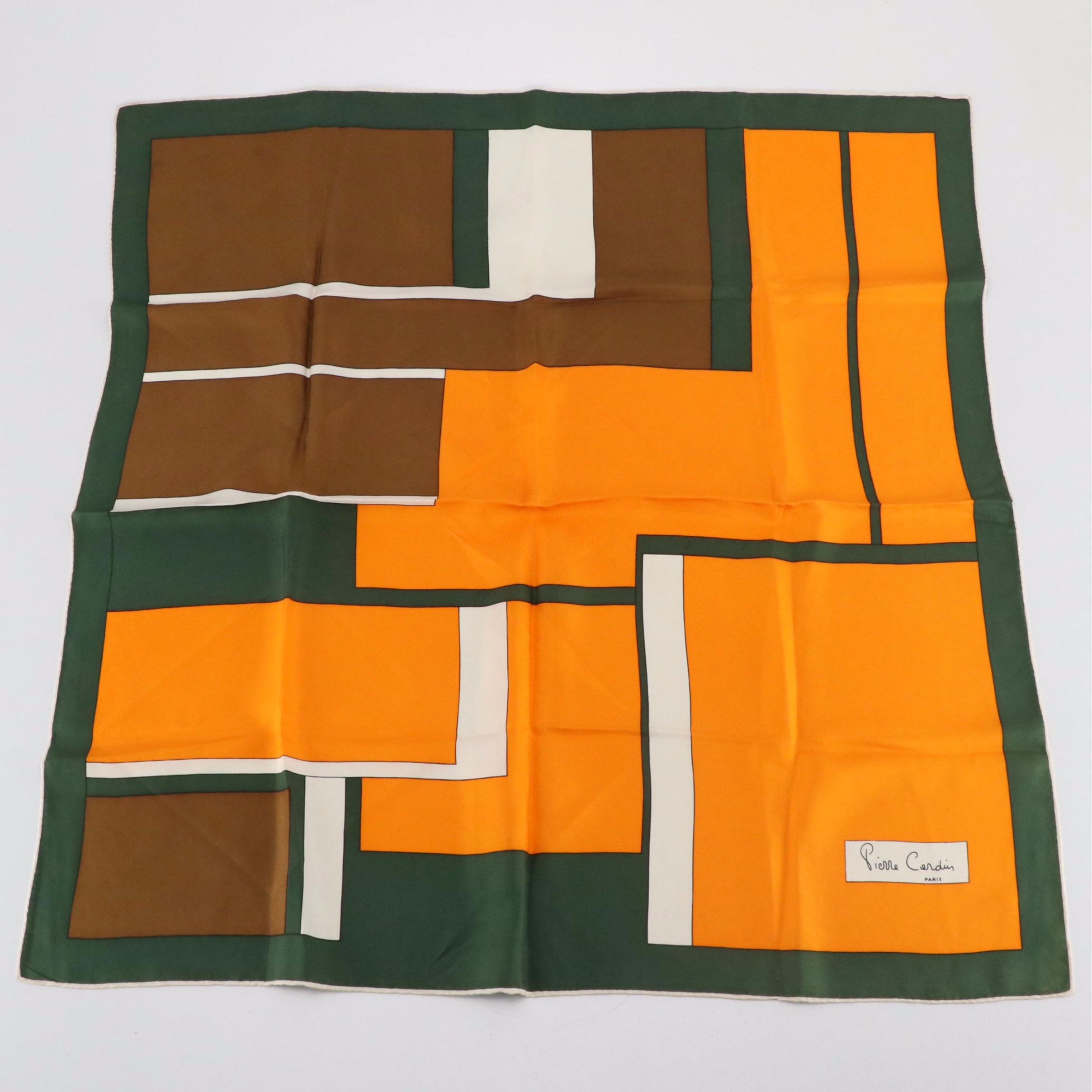 Craft Rhinestone and Enamel Square Clip Earrings and Pierre Cardin Silk Scarf