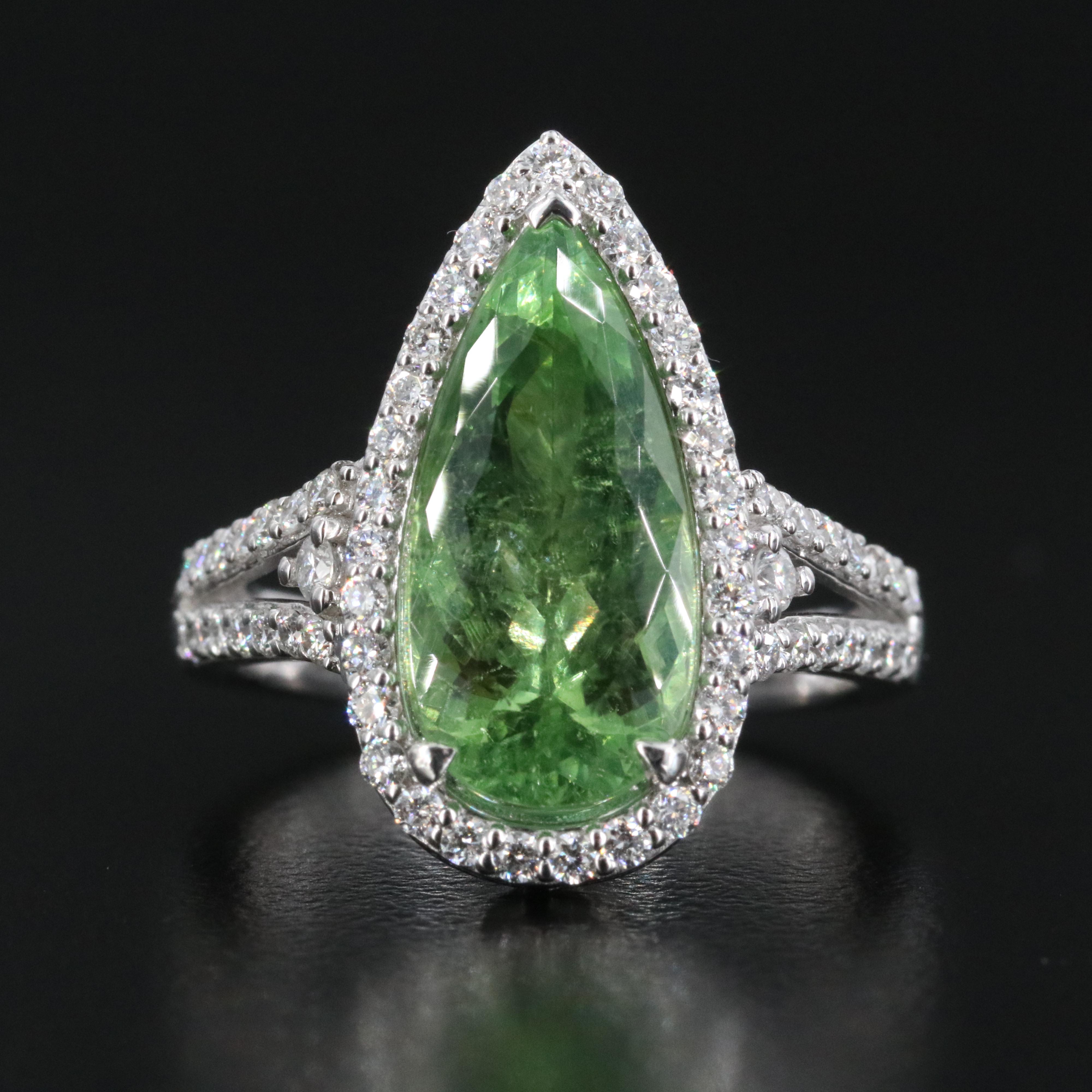 Oscar Friedman Platinum 3.68 CT Paraiba Tourmaline and Diamond Ring with GIA