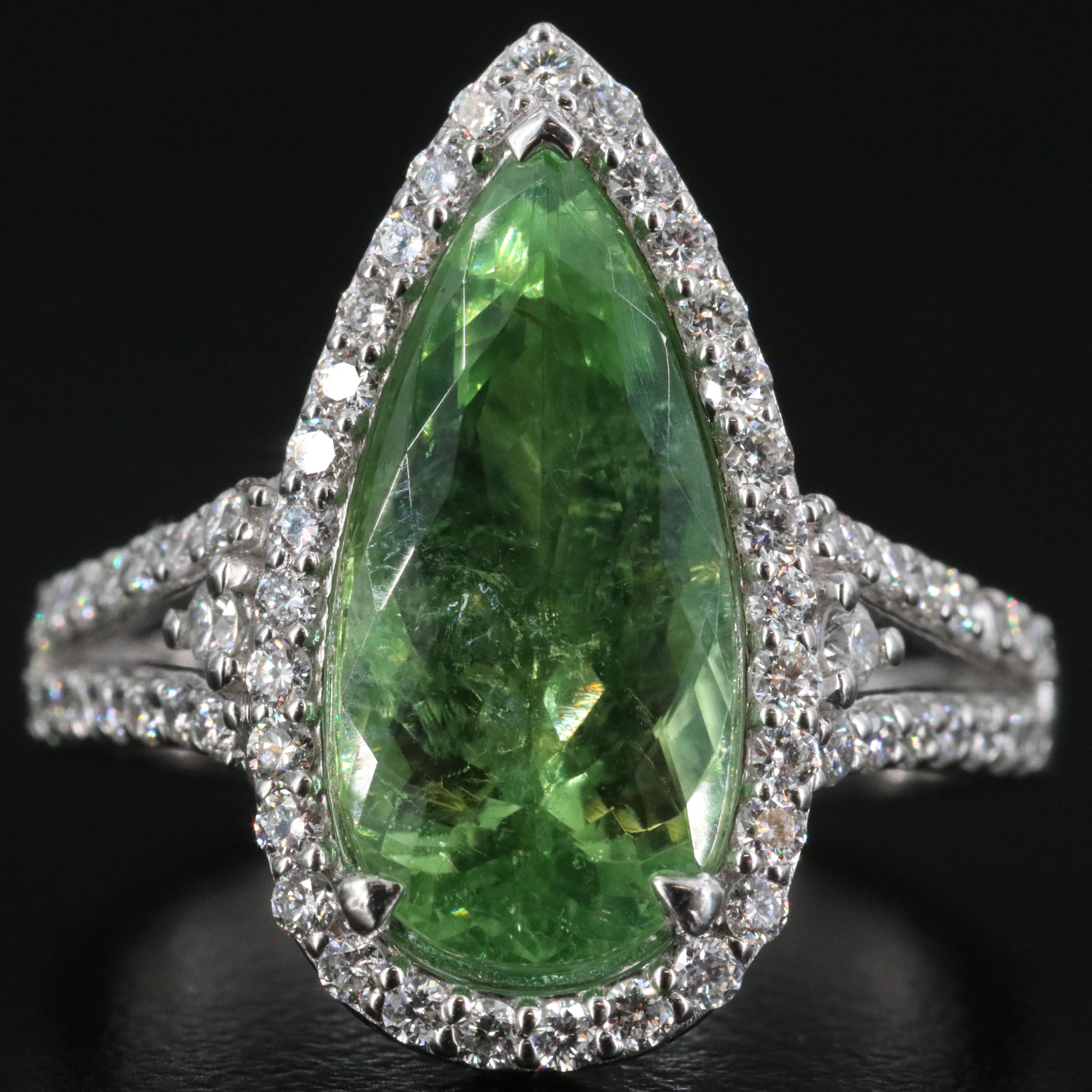 Oscar Friedman Platinum 3.68 CT Paraiba Tourmaline and Diamond Ring with GIA
