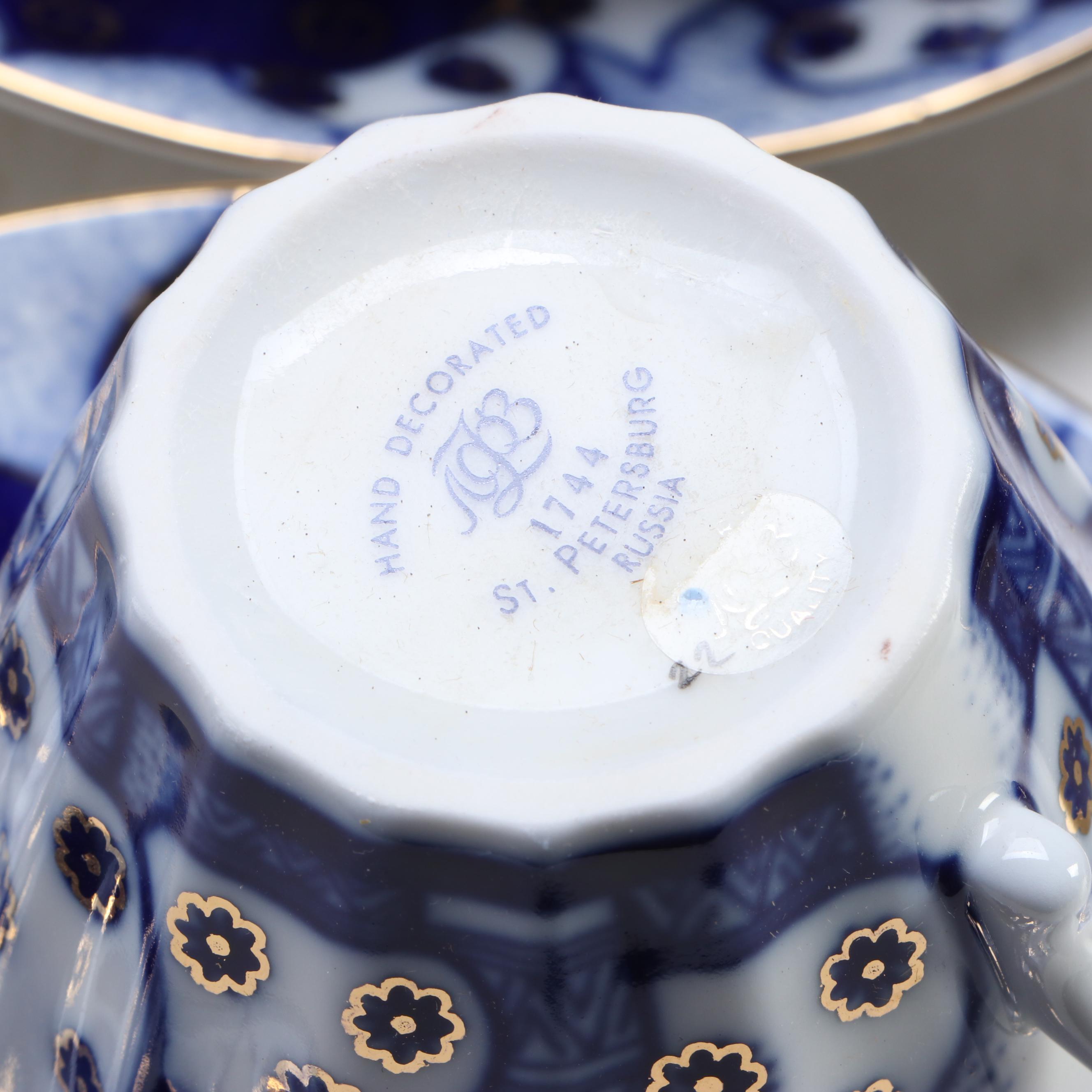 Lomonosov "Russian Domes" Gilded Blue and White Porcelain Tea Set