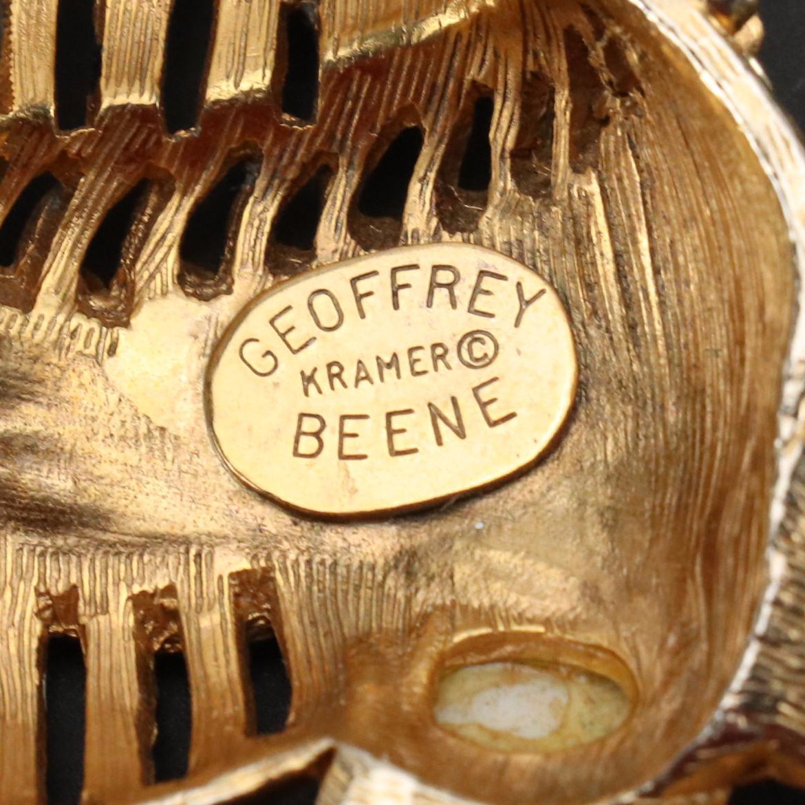 Geoffrey Beene for Kramer Vintage Embellished Brooch and Blue Floral Silk Scarf