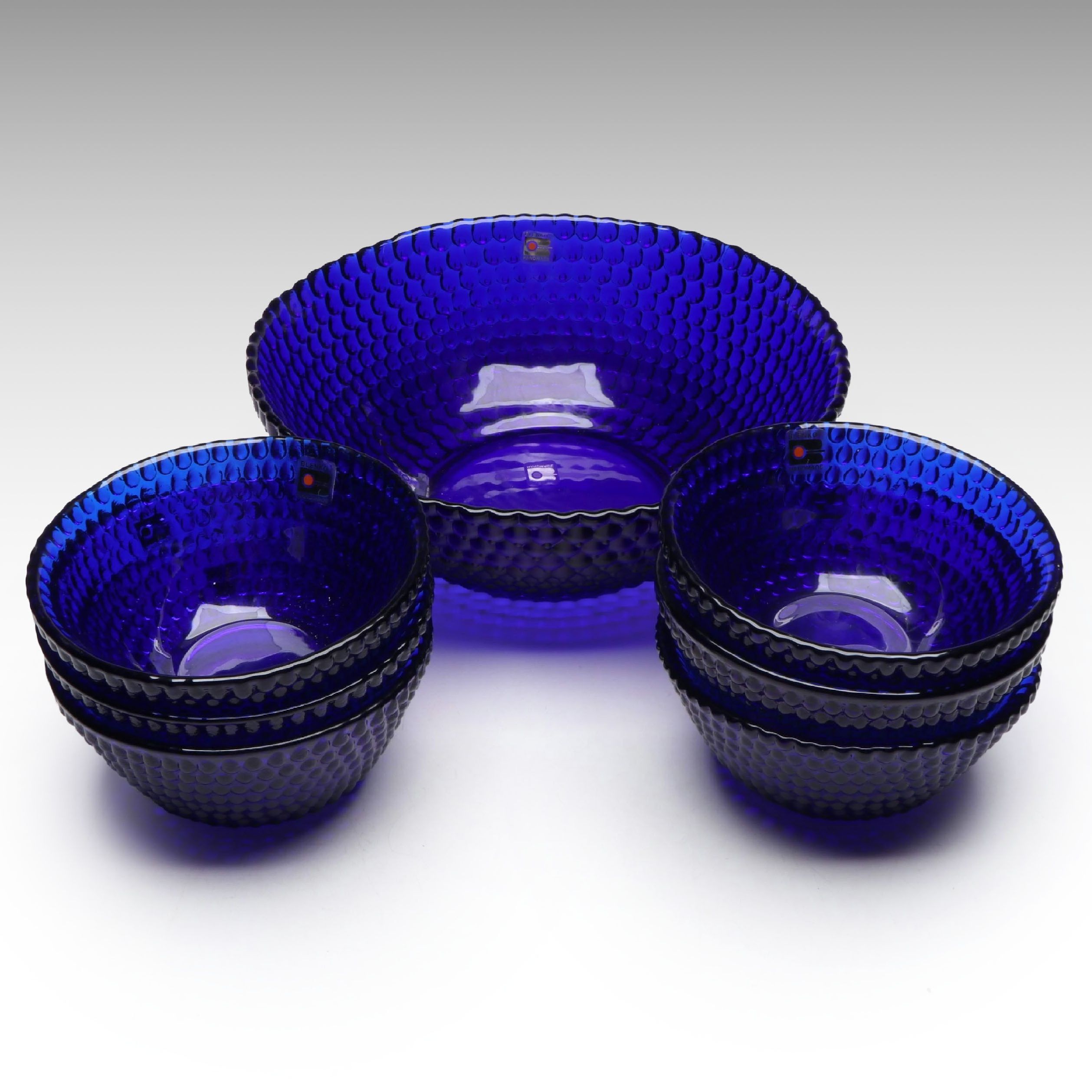 Blenko Handmade Hobnail Cobalt Blue Glass Bowls