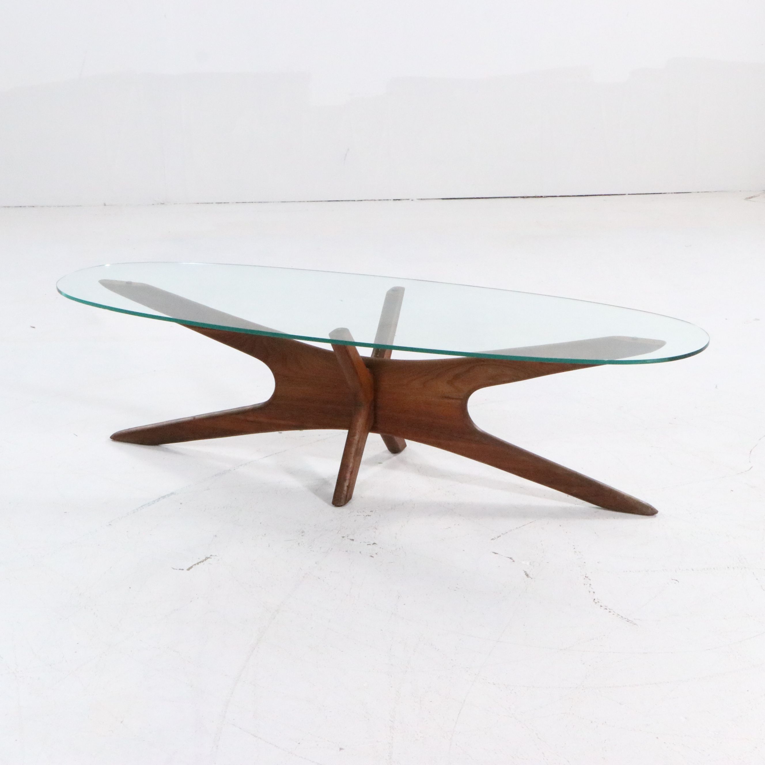 Adrian Pearsall "Jacks" Elliptical Walnut Coffee Table with Glass Top