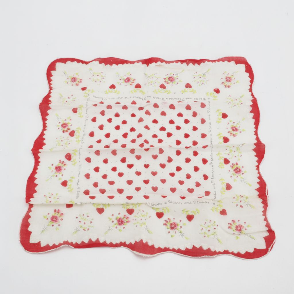 Hearts and Flowers Valentine Scalloped Edge Handkerchief
