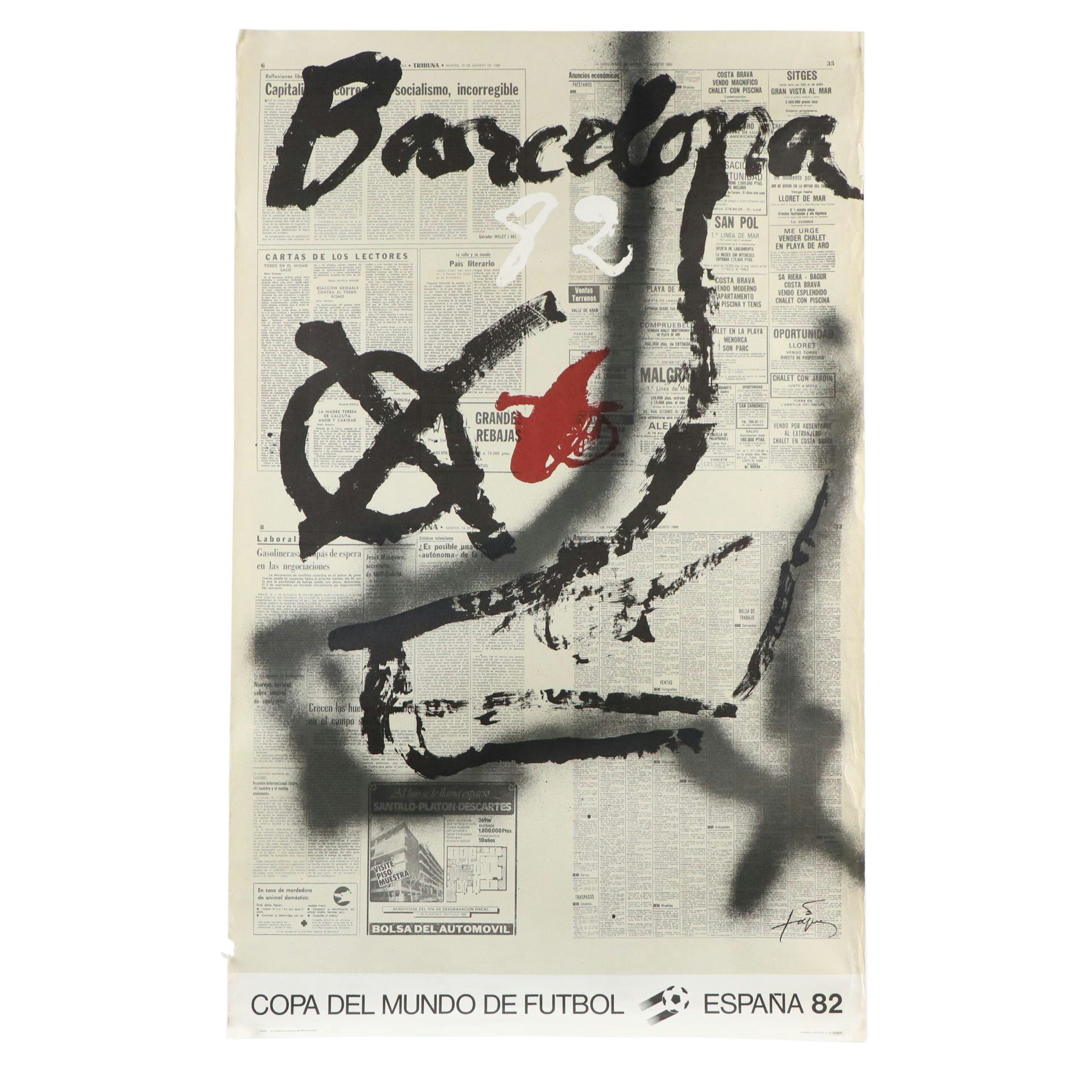 Antoni Tàpies 1982 FIFA World Cup Barcelona Lithographic Poster