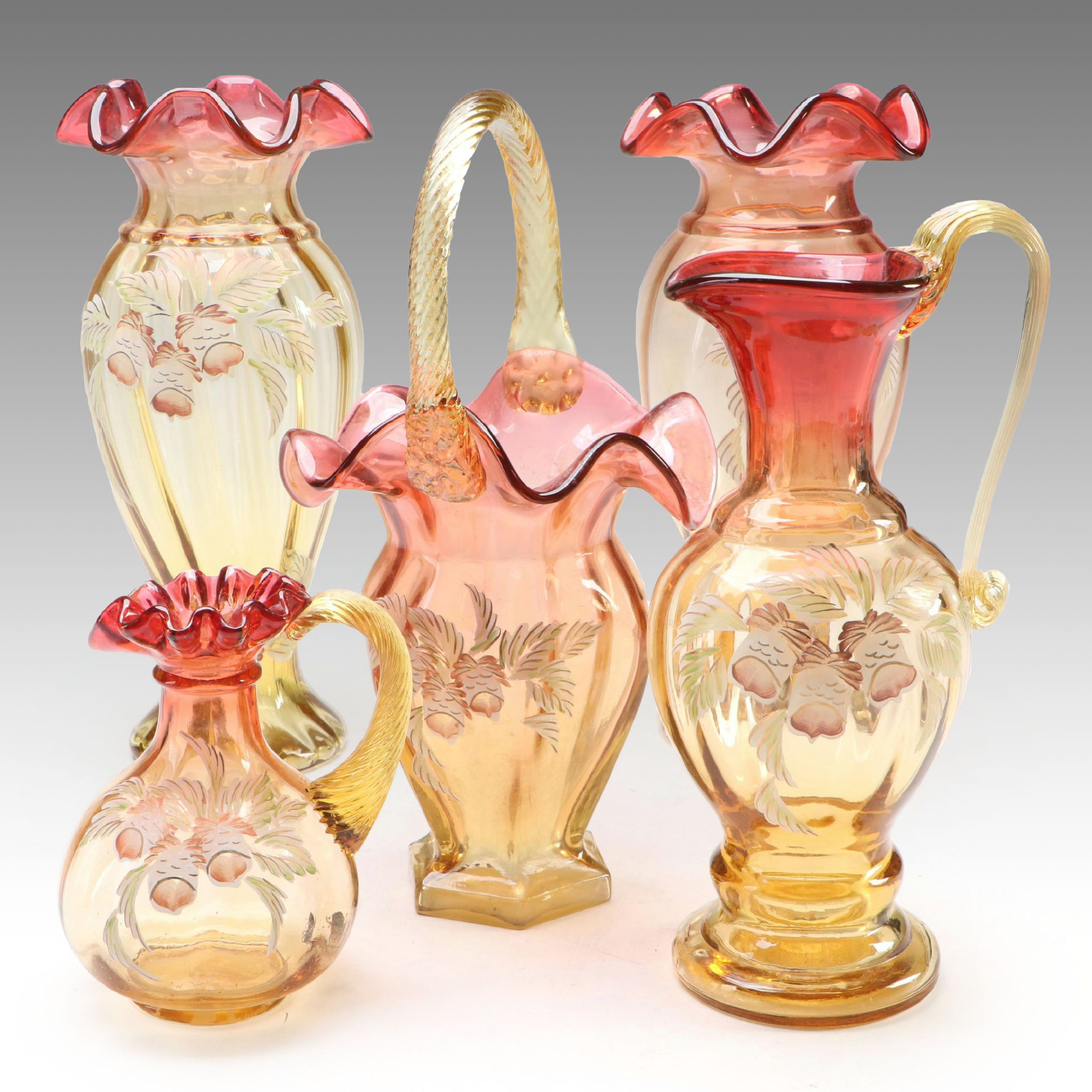 Hand-Painted Ruffled Glass Vases