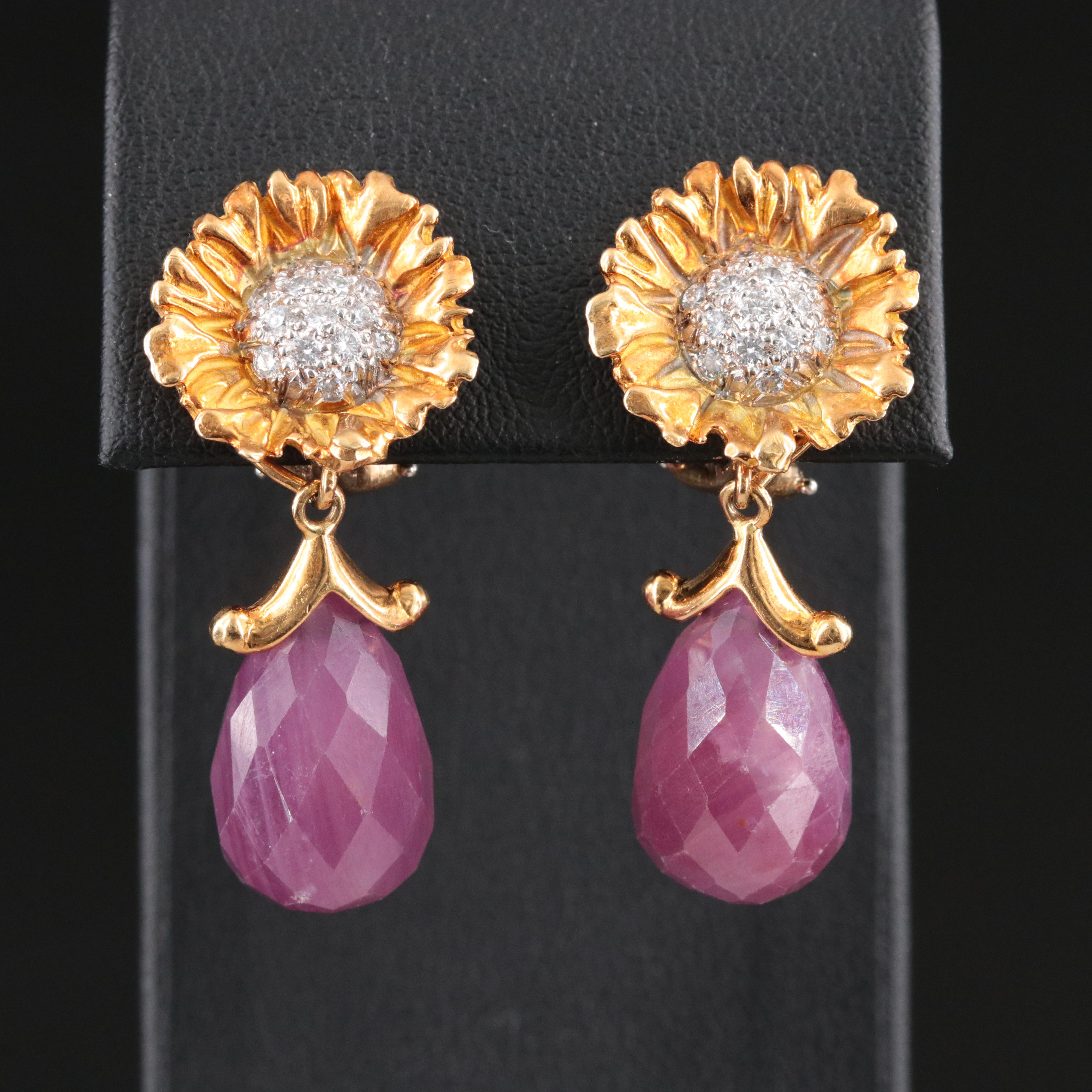 MISH NY 18K Ruby and Diamond Flower Earrings and Enhancers