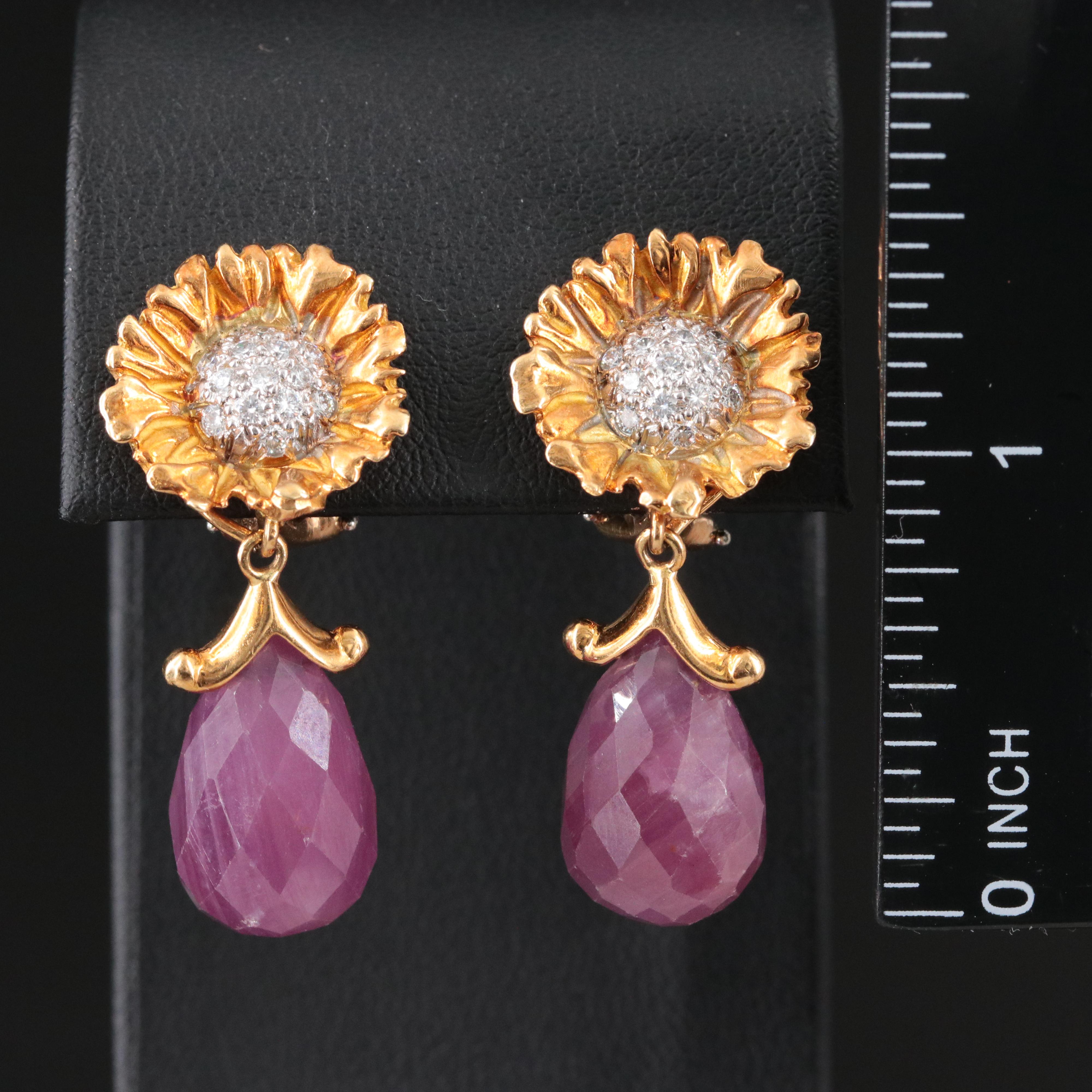 Mishy 18K Ruby and Diamond Flower Earrings and Enhancers