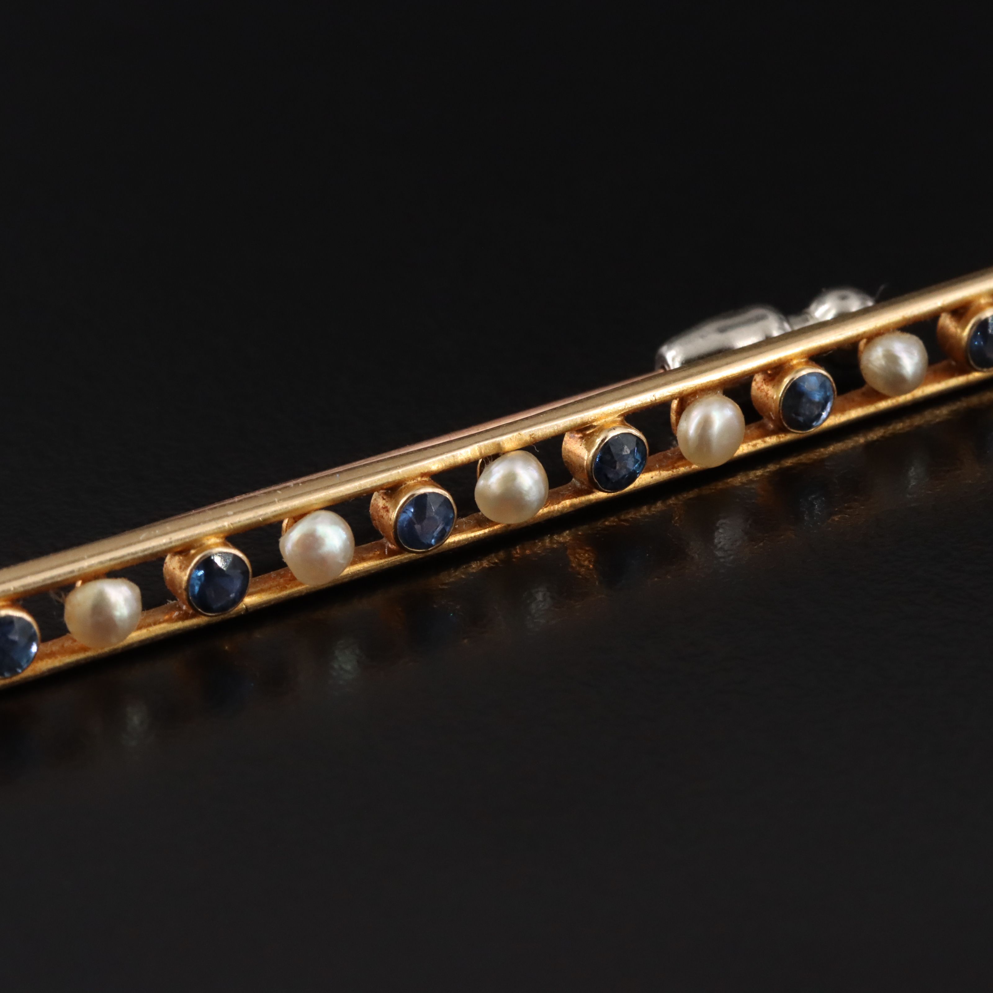Antique 14K Sapphire and Seed Pearl Pins Including Krementz and Henry Blank & Co