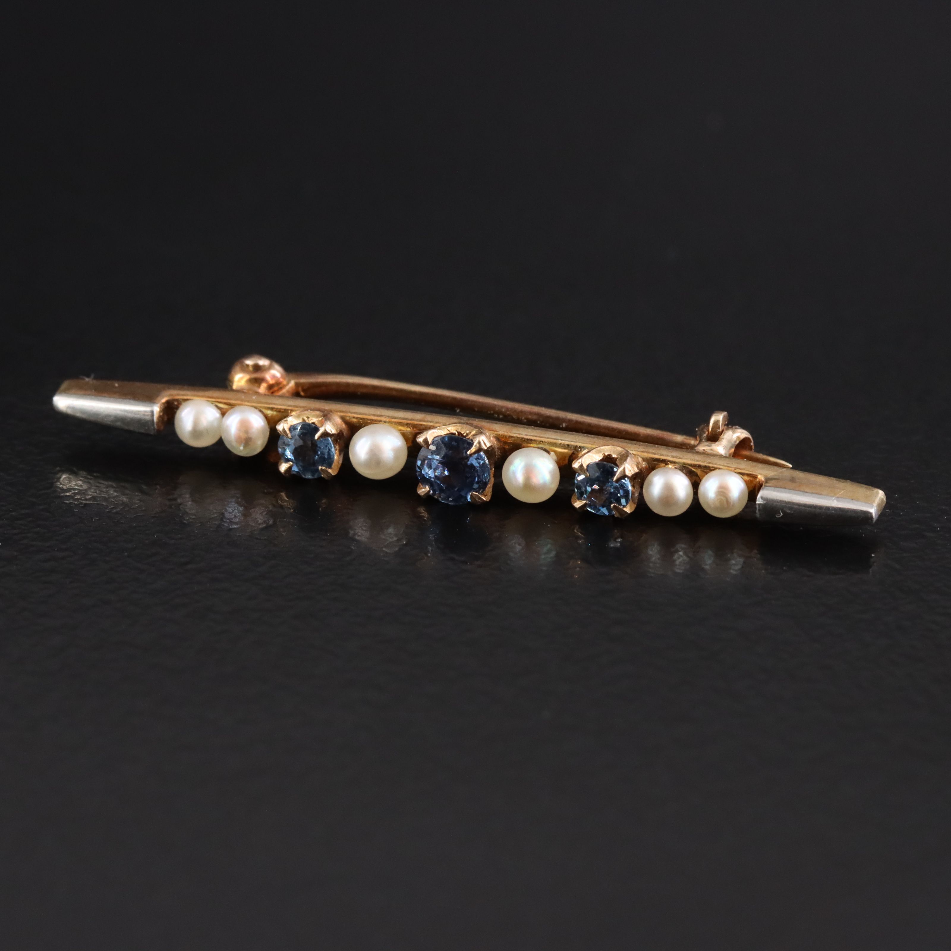 Antique 14K Sapphire and Seed Pearl Pins Including Krementz and Henry Blank & Co