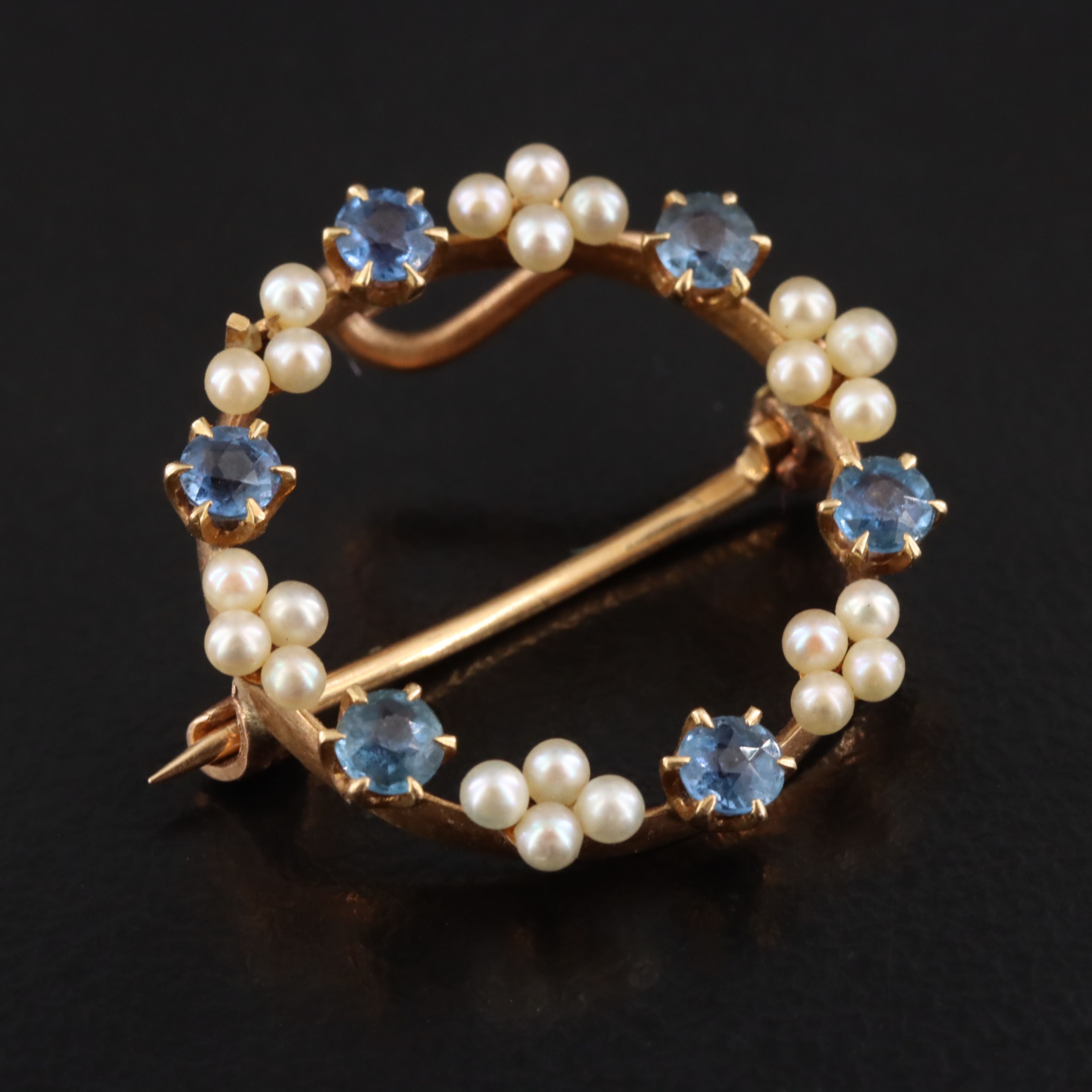 Antique 14K Sapphire and Seed Pearl Pins Including Krementz and Henry Blank & Co