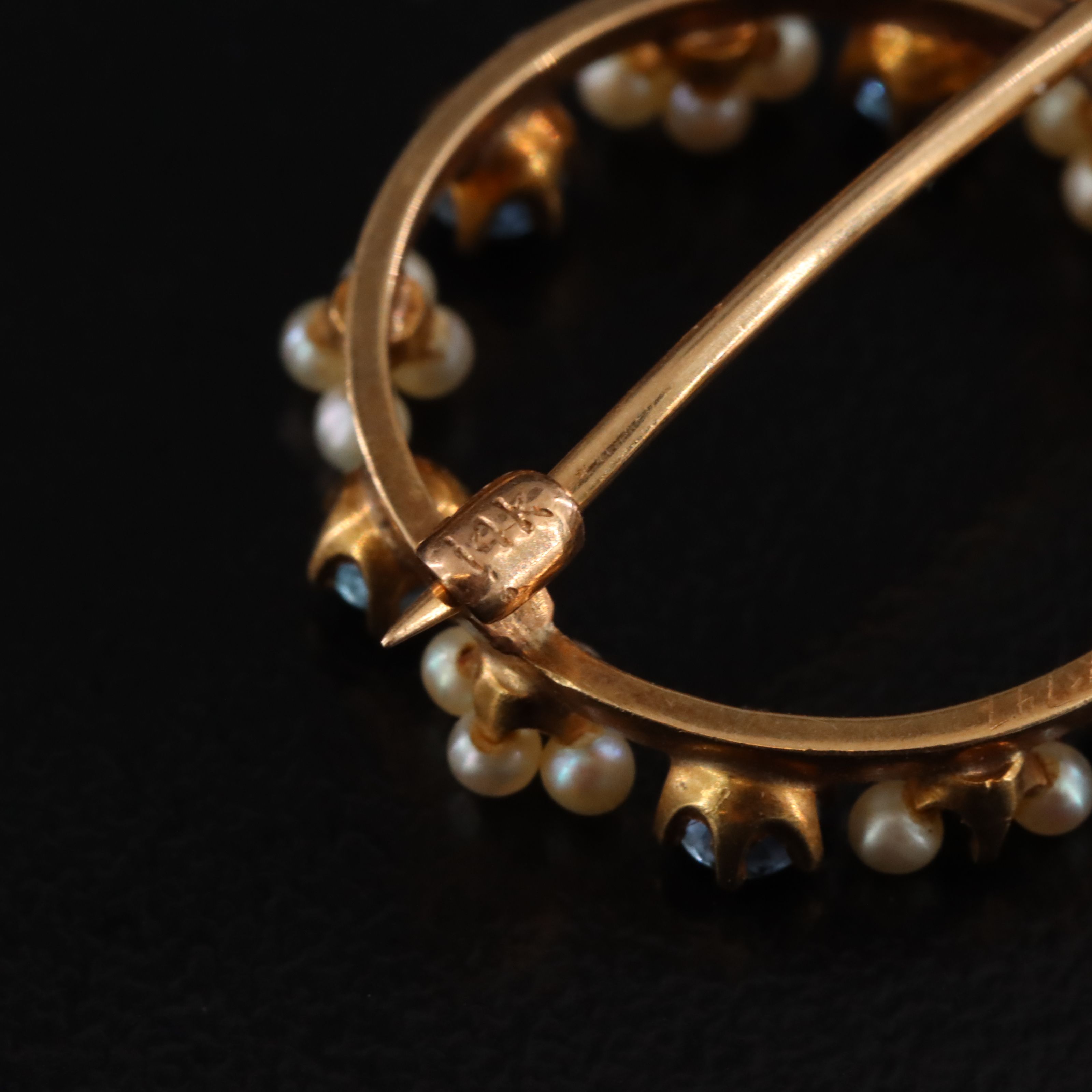 Antique 14K Sapphire and Seed Pearl Pins Including Krementz and Henry Blank & Co