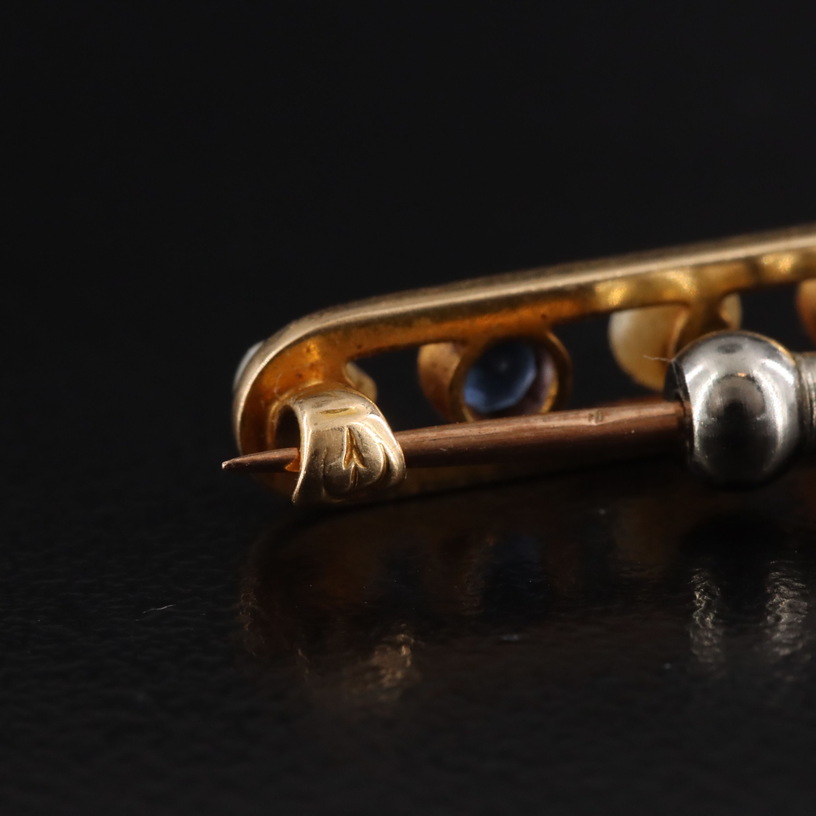 Antique 14K Sapphire and Seed Pearl Pins Including Krementz and Henry Blank & Co