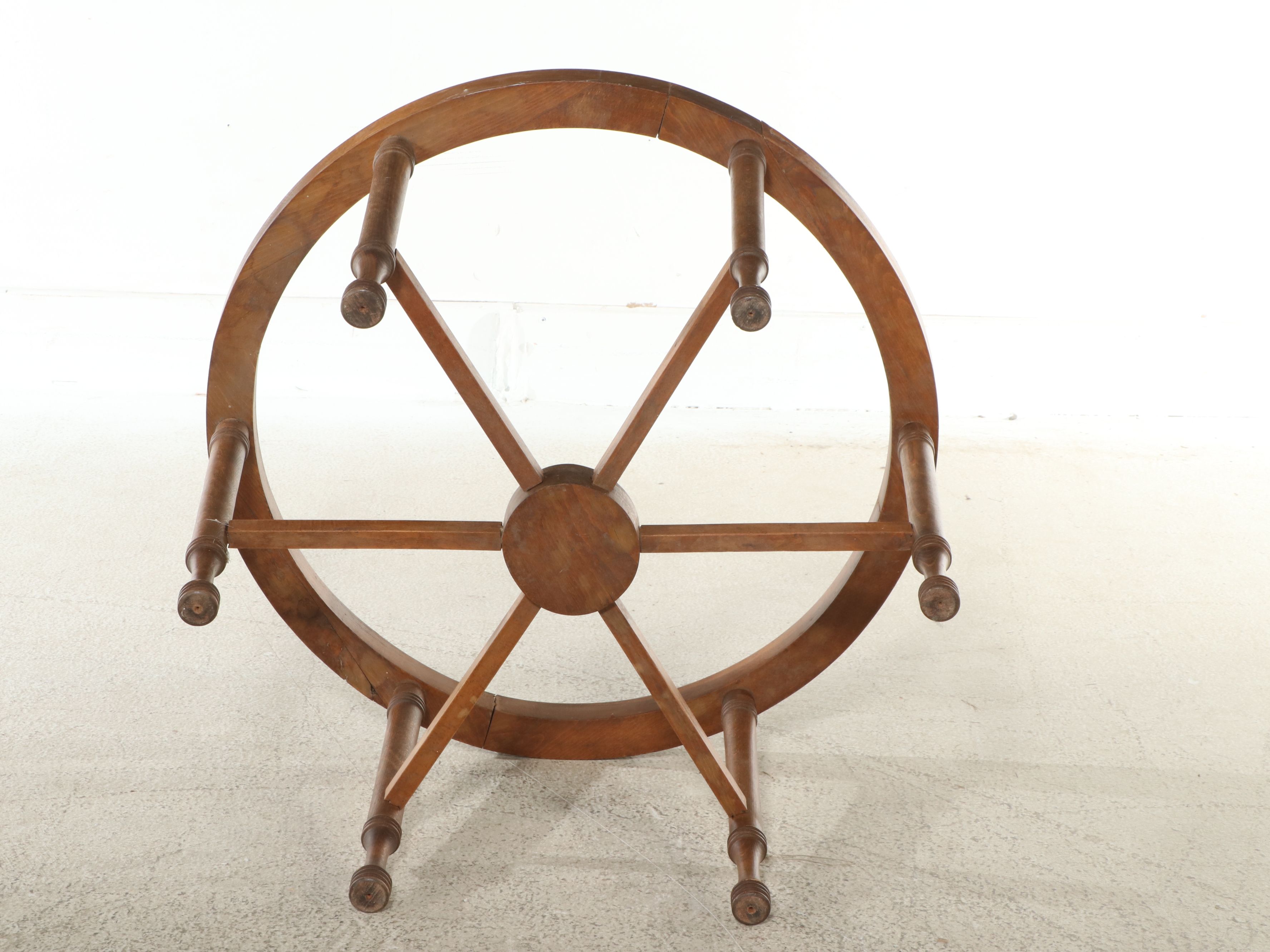 Moroccan Style Engraved Brass Tray Table on Beech Stand, 20th Century