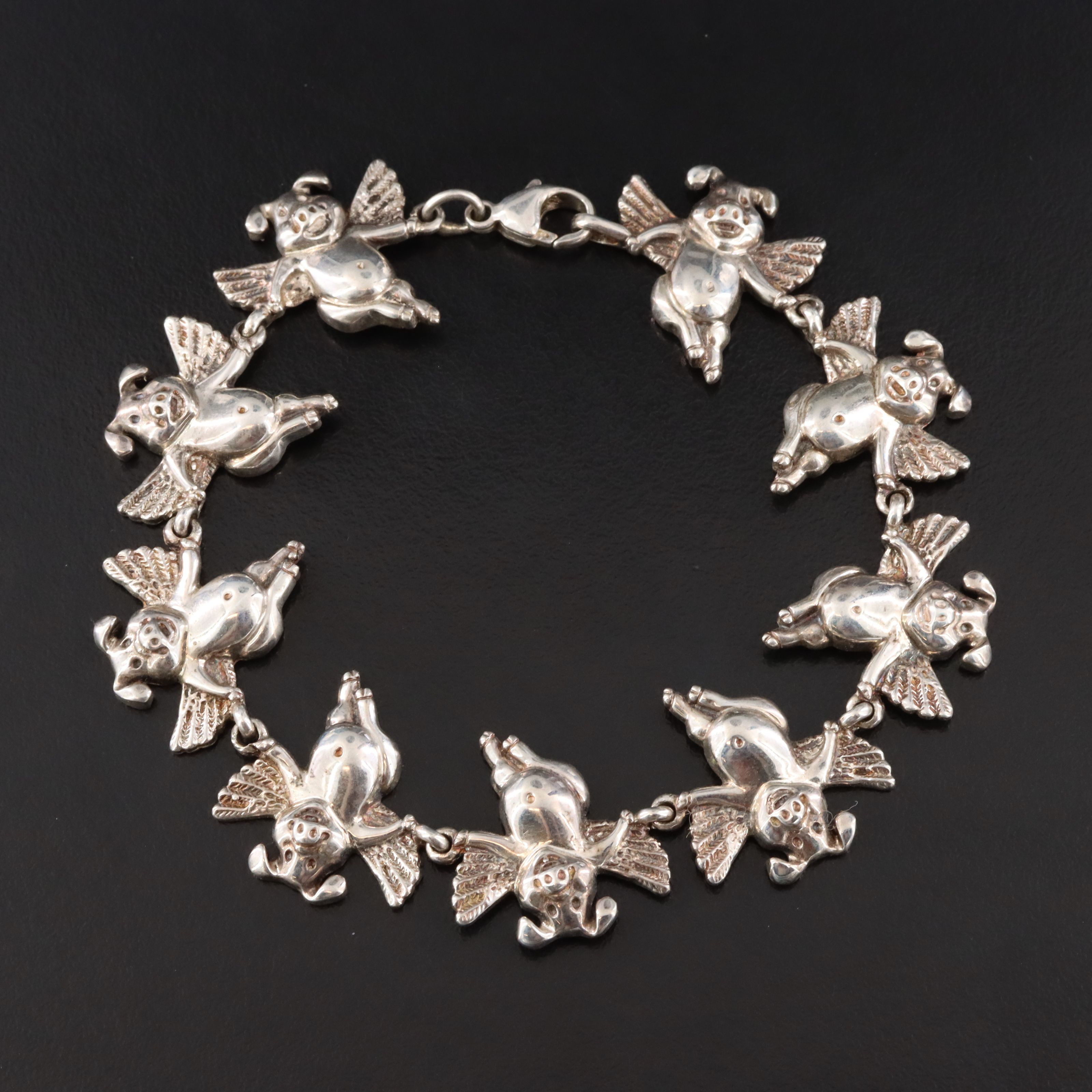 Sterling Flying Pig Bracelet