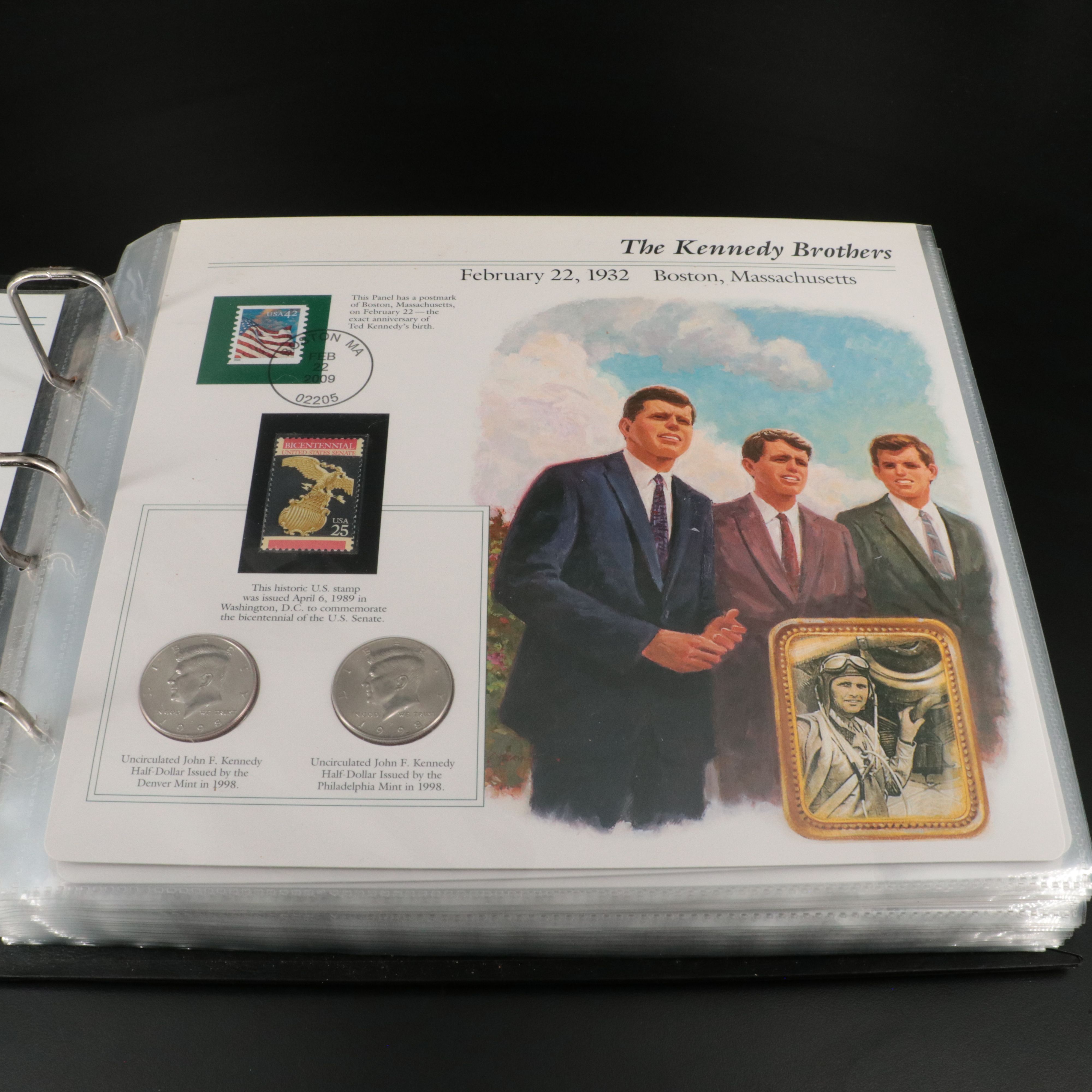 Kennedy Clad Half Dollar Collection, Including Coin and Stamp Album