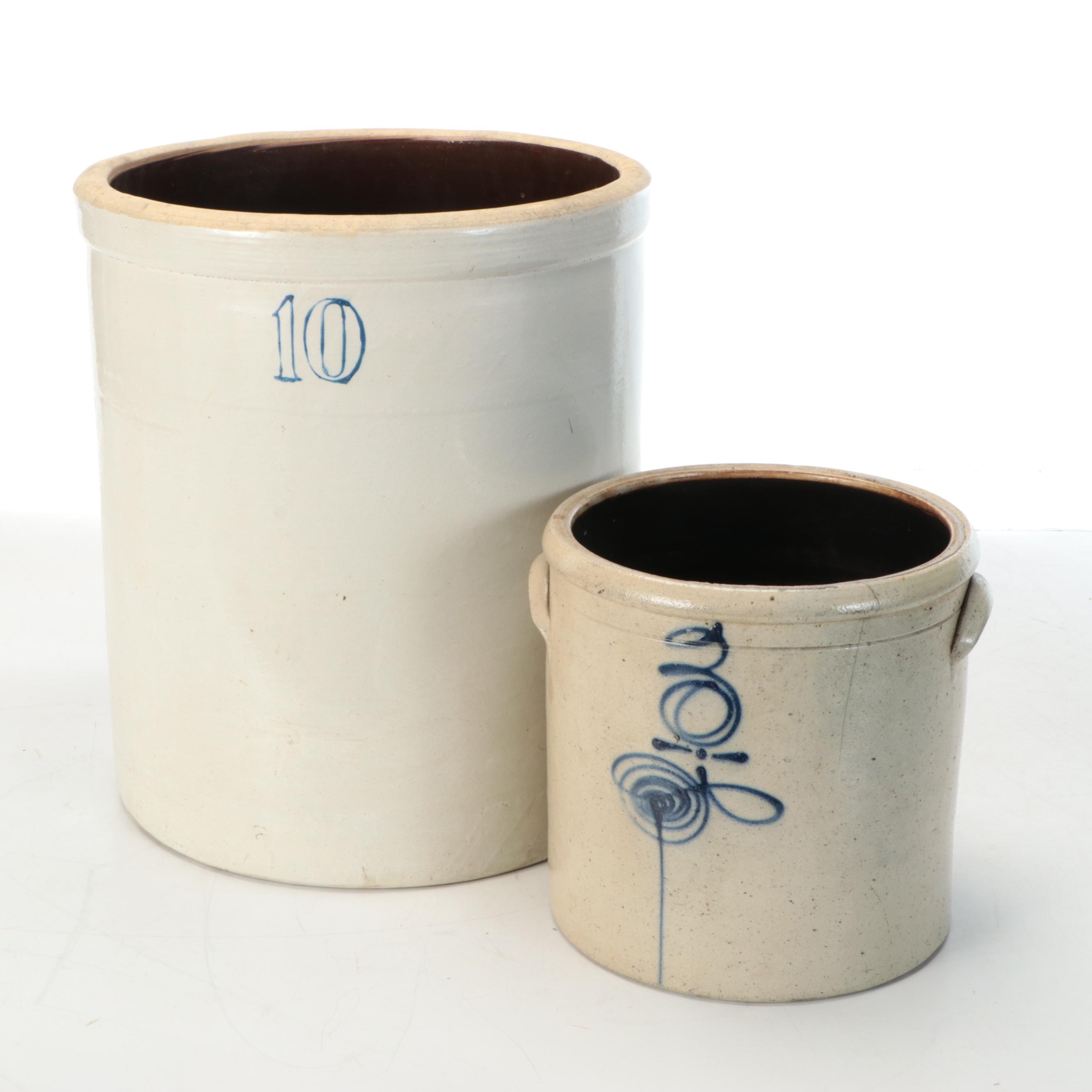 Red Wing with Other Salt Glazed Stoneware Crock, Late 19th/Early 20th Century