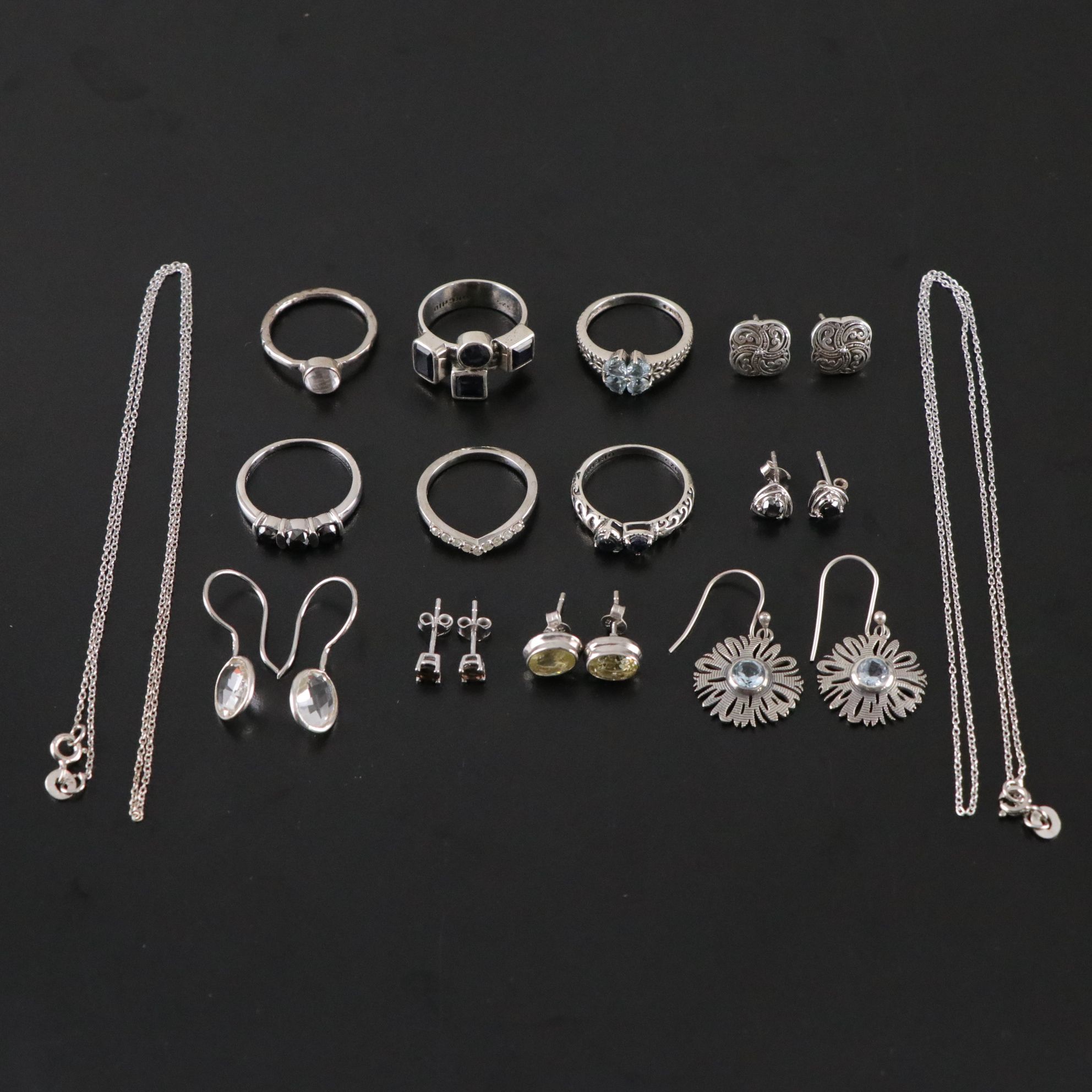 14 Assorted Sterling Silver Rings, Necklaces and Earrings