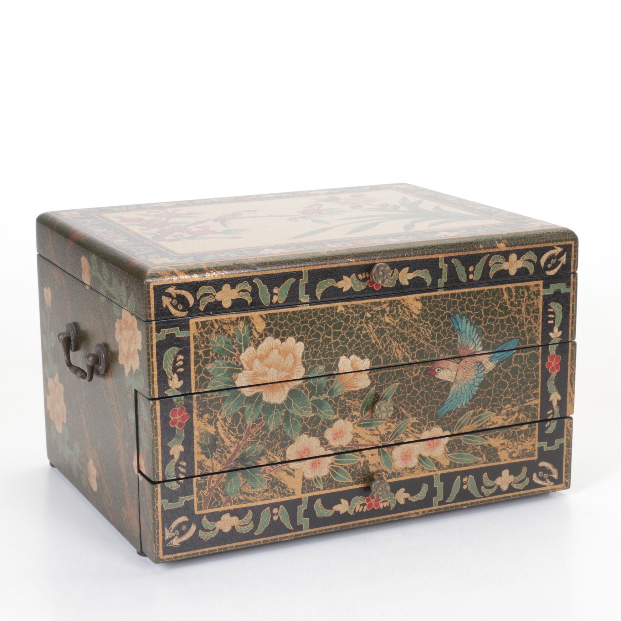 Oriental Accent Flatware Chest with Felt Lining