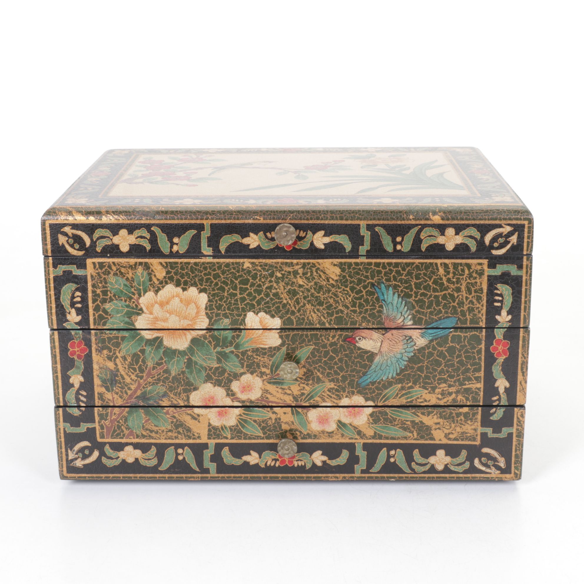 Oriental Accent Flatware Chest with Felt Lining