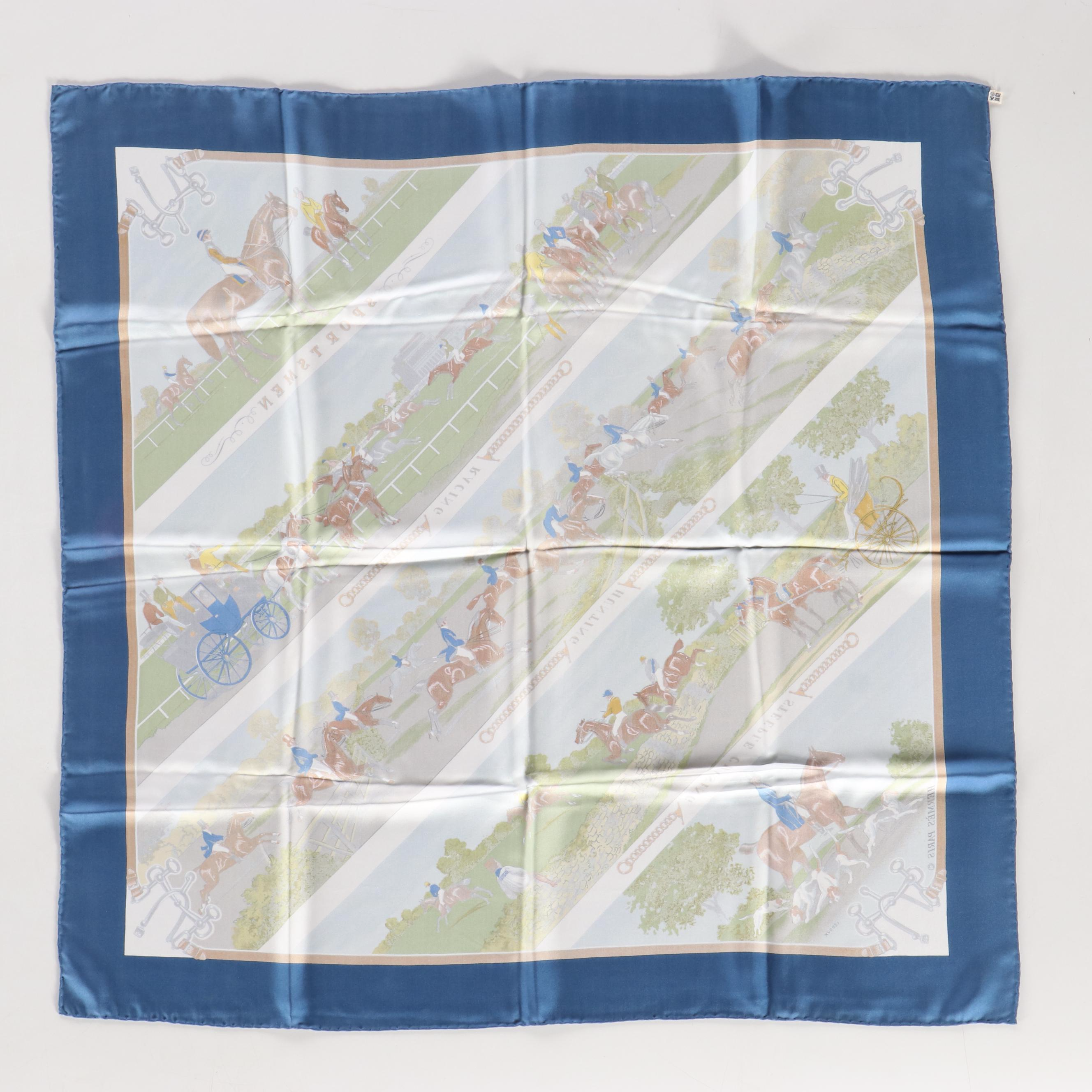 Hermès Early Issue "Sportsmen" Scarf 90 in Silk Twill with Gift Box