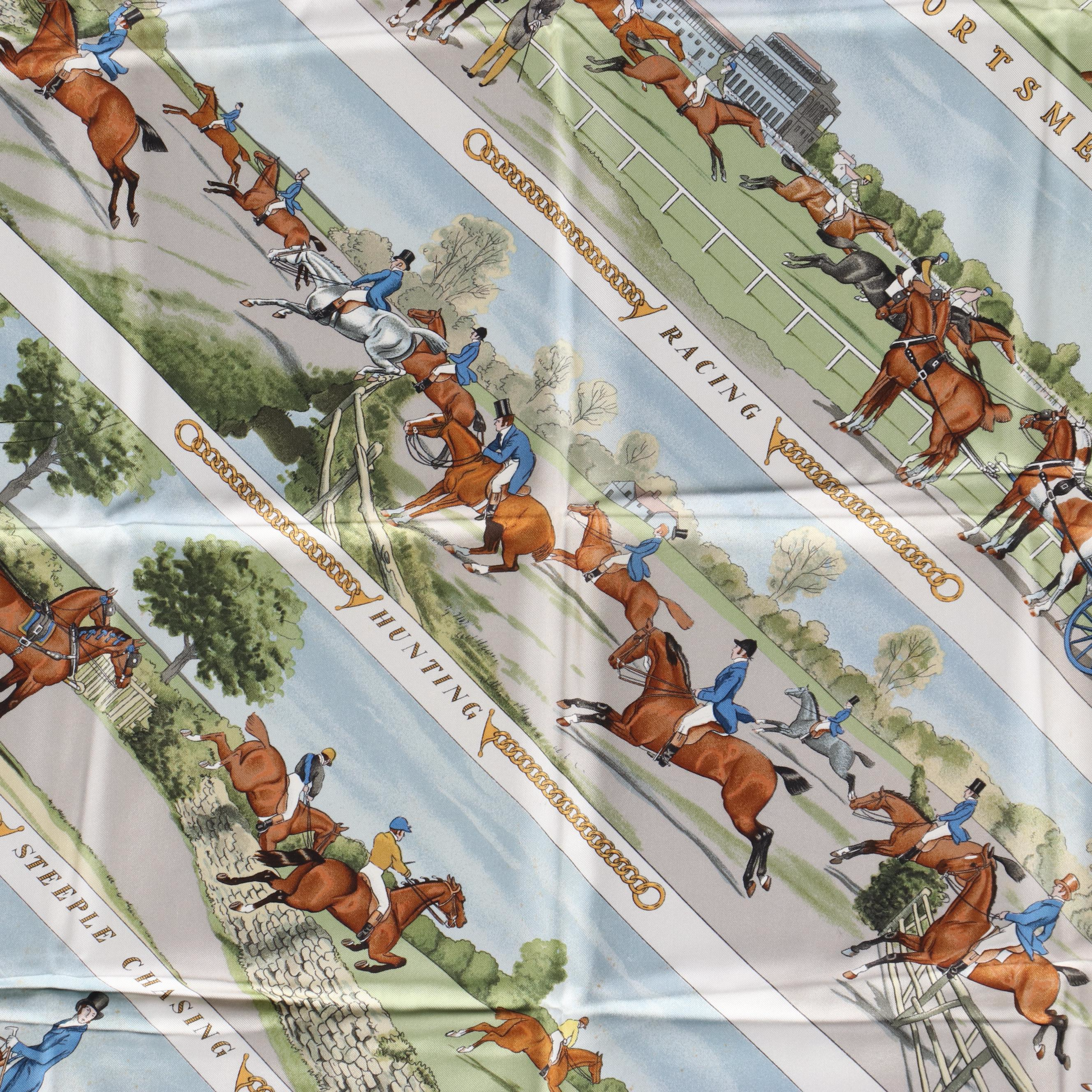 Hermès Early Issue "Sportsmen" Scarf 90 in Silk Twill with Gift Box