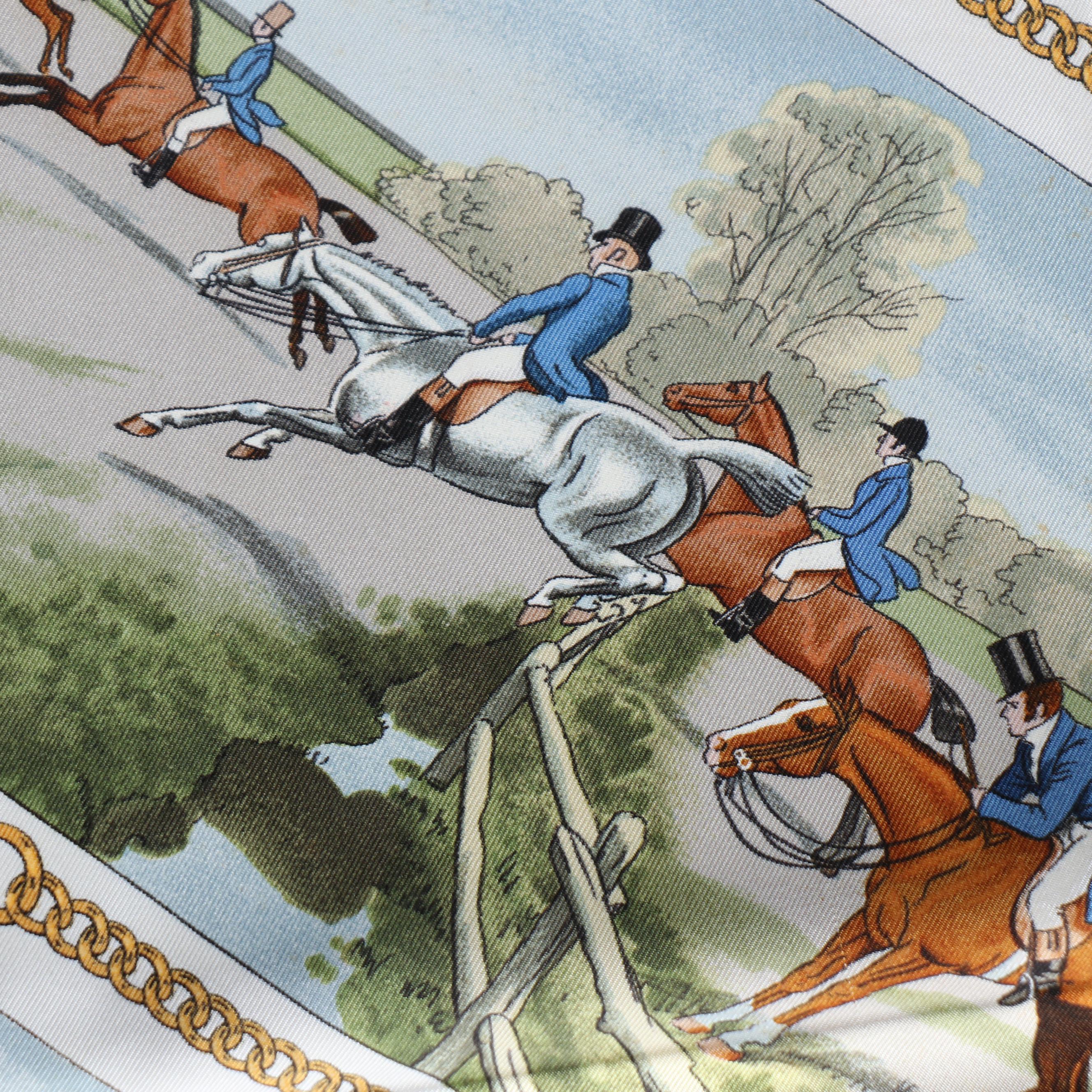 Hermès Early Issue "Sportsmen" Scarf 90 in Silk Twill with Gift Box