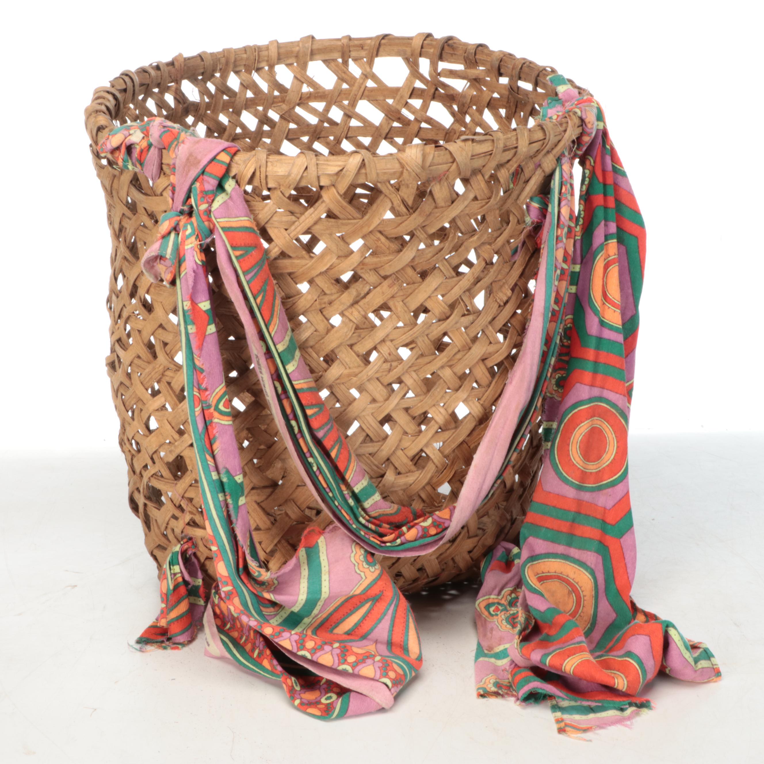 Panamanian Emberá-Wounaan Burden Basket with Scarf Straps and Other Vessel