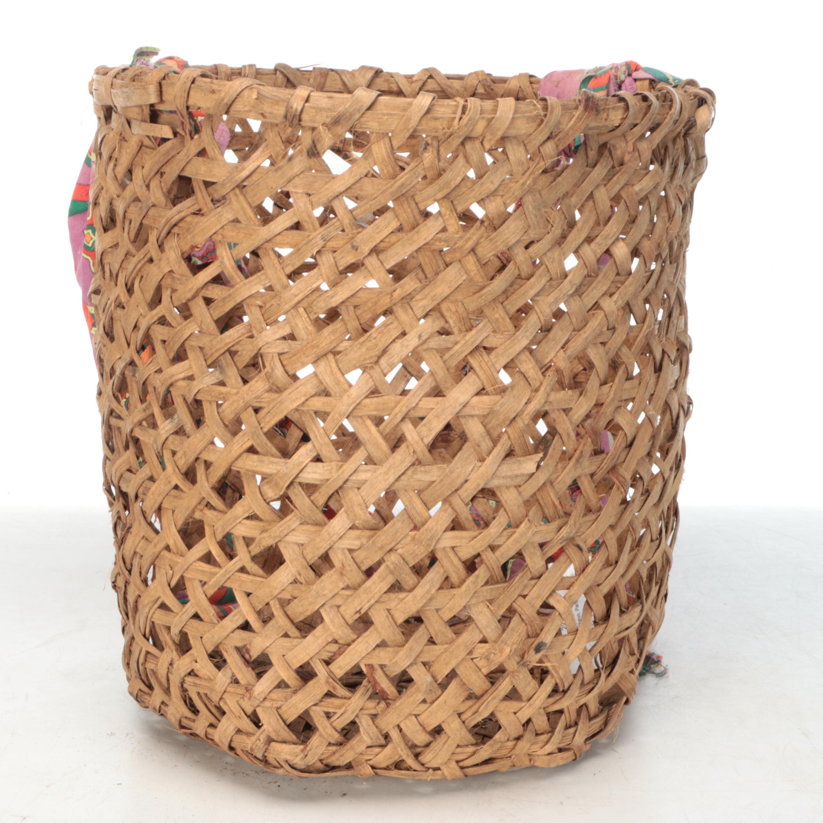 Panamanian Emberá-Wounaan Burden Basket with Scarf Straps and Other Vessel