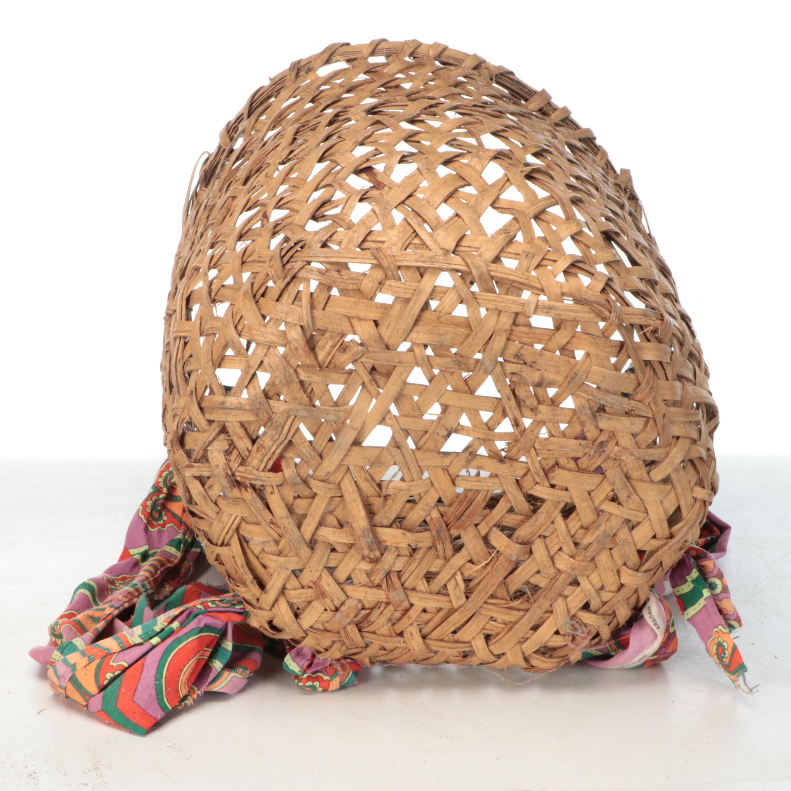 Panamanian Emberá-Wounaan Burden Basket with Scarf Straps and Other Vessel