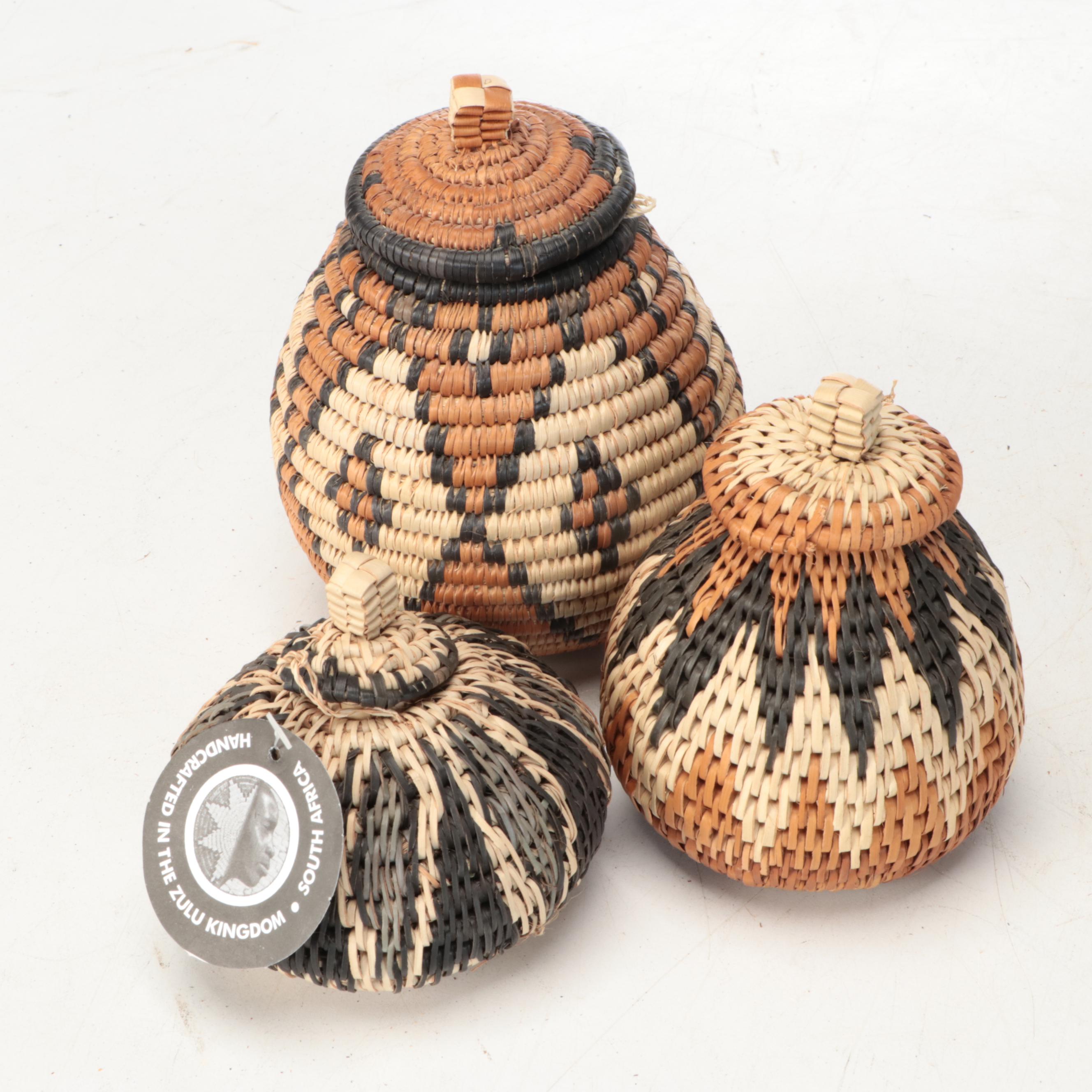 Suyi Khuzwayo African Zulu Woven Ilala Palm Herb Container and Other Baskets