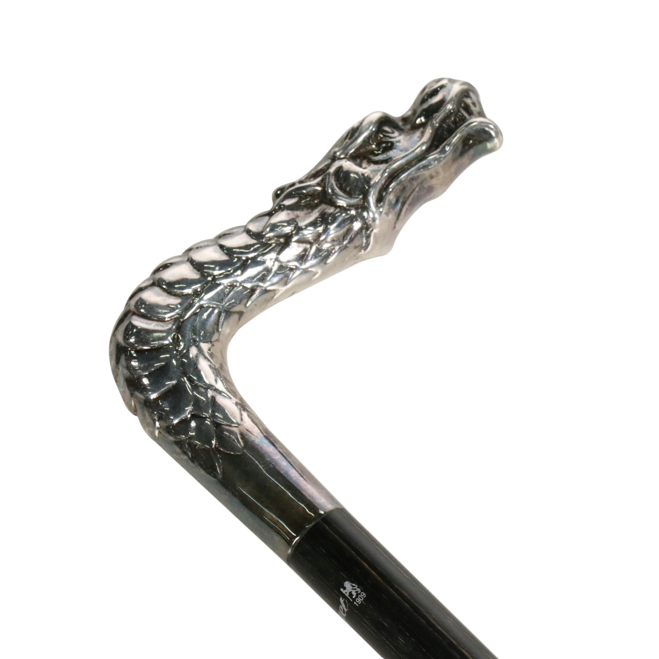 Fayet Silver Plate Dragon Handle Carbon Fiber Cane