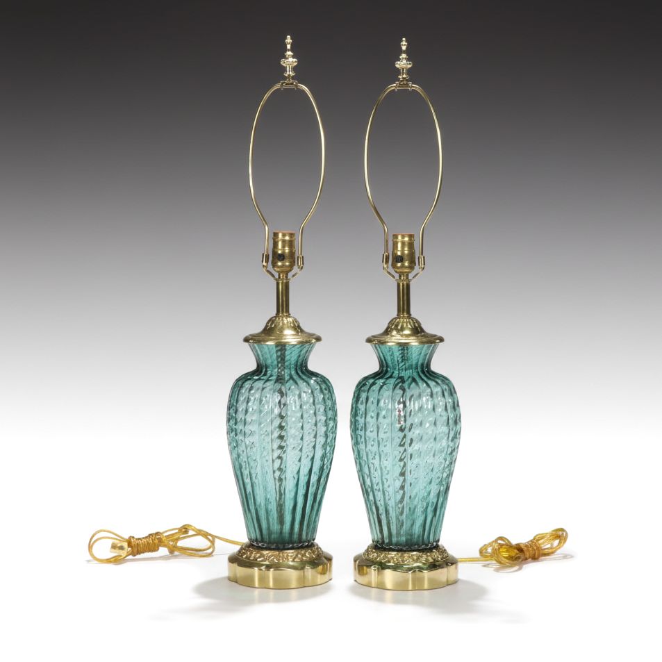 Pilgrim Green Ruffles Murano Style Glass Table Lamps