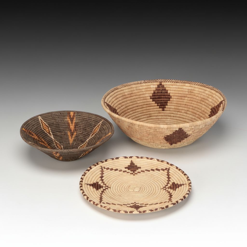 Namibian Ovambo Peoples Woven Plant Fiber Tray and Other Baskets