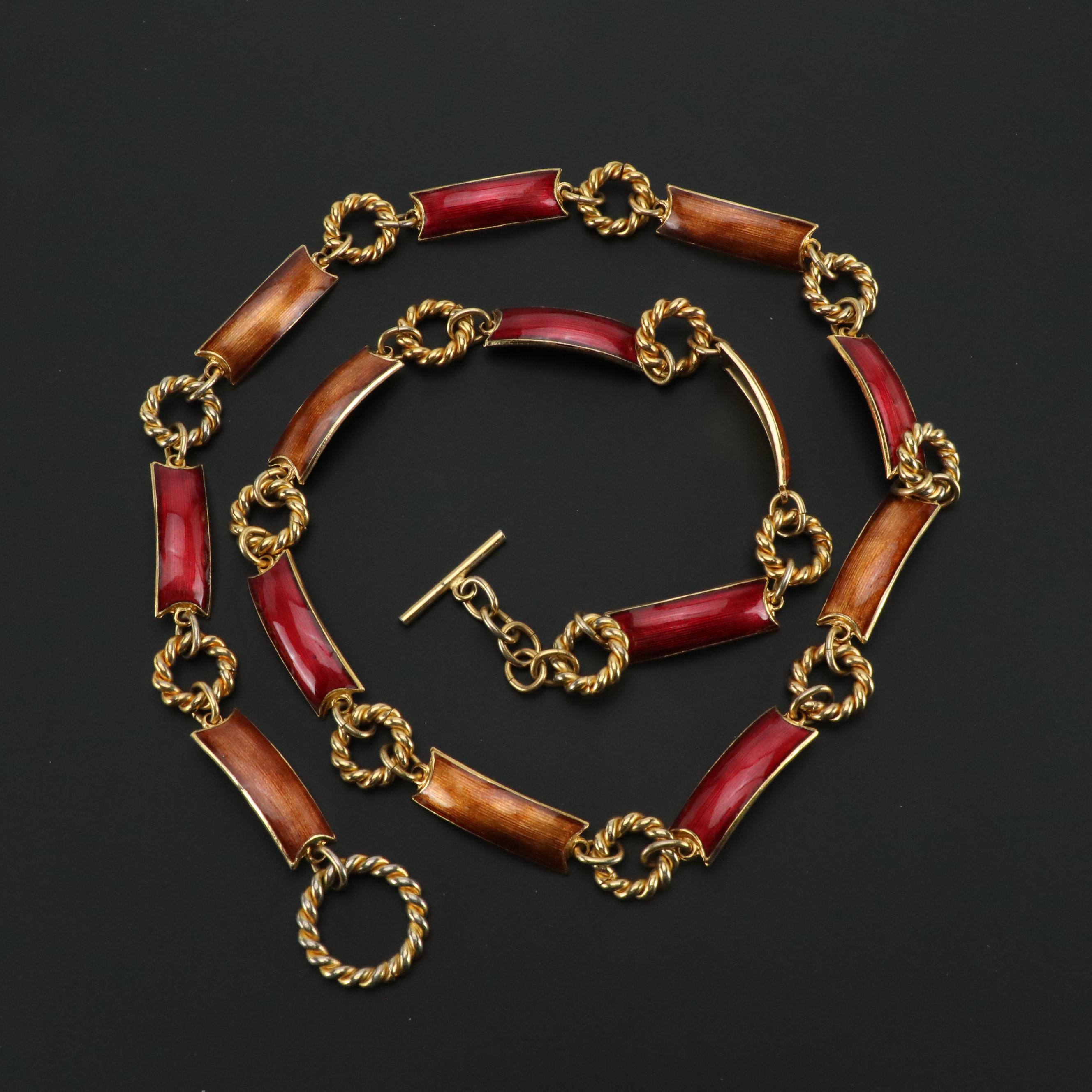 Gucci Vintage Floral Bouquet Silk Twill Scarf and Enamel Chain-Link Belt