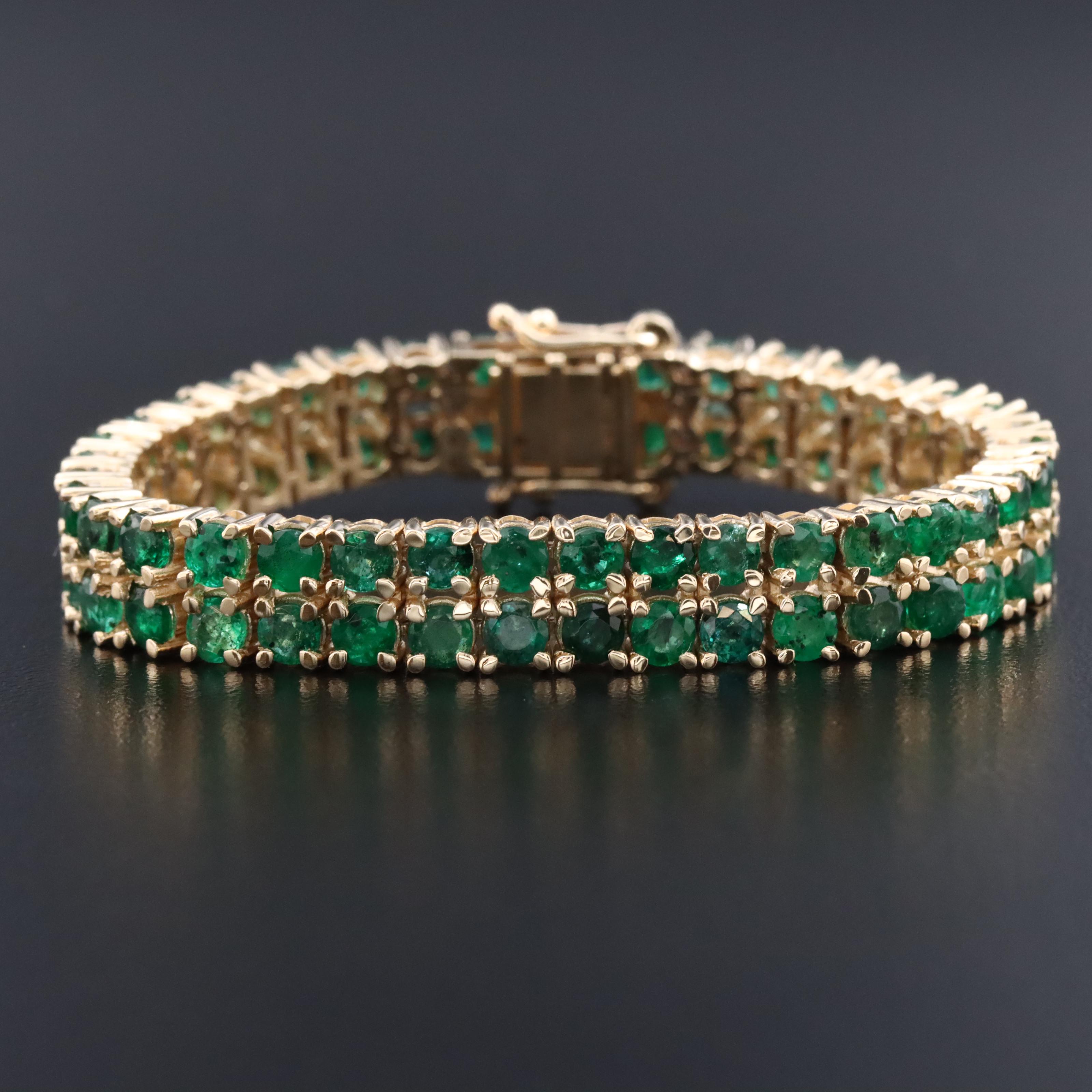 14K 11.10 CTW Emerald Double Row Line Bracelet