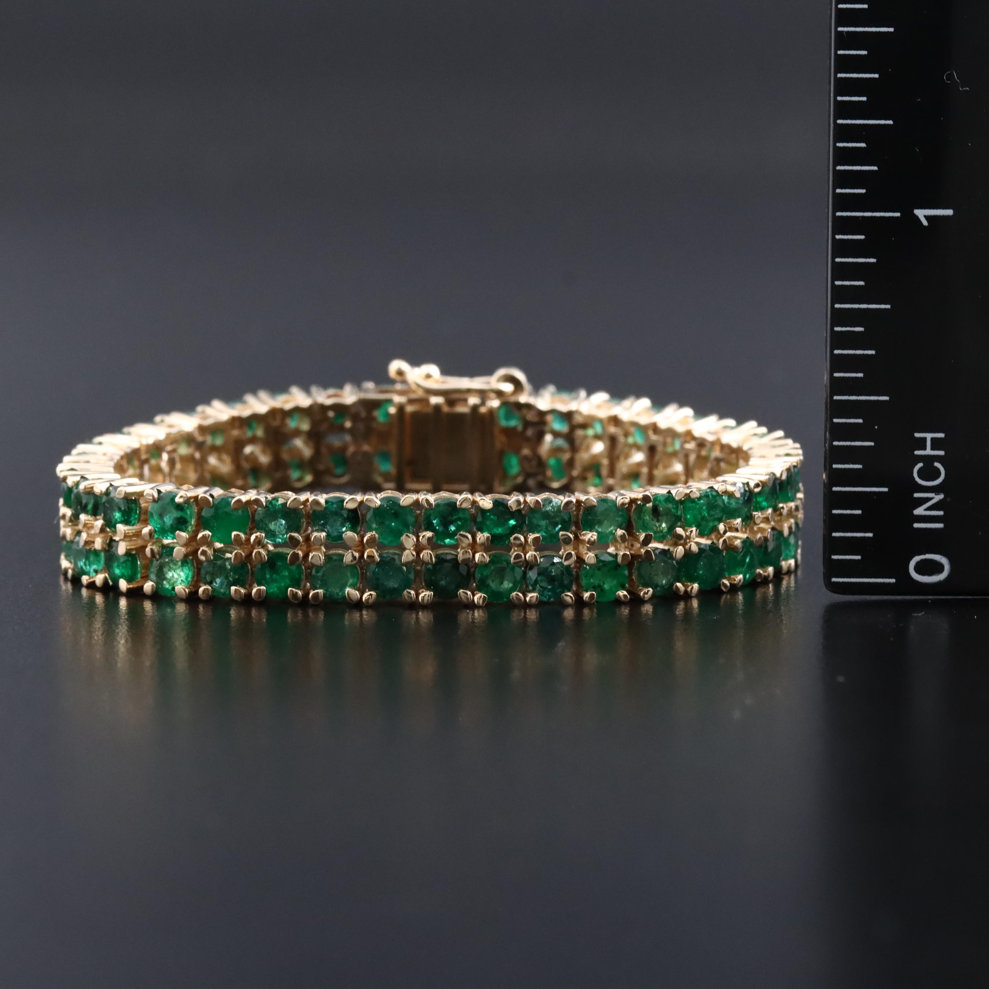 14K 11.10 CTW Emerald Double Row Line Bracelet
