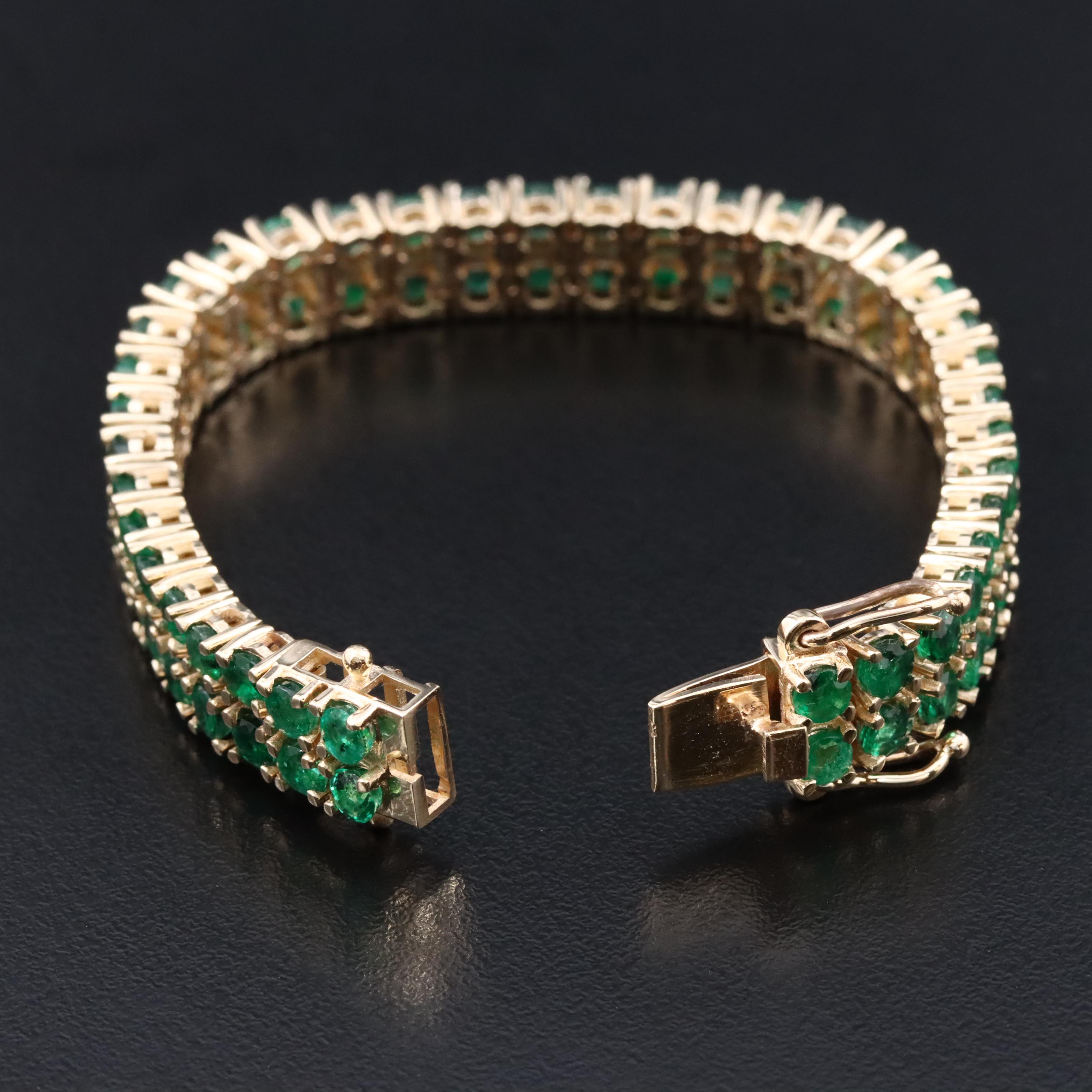 14K 11.10 CTW Emerald Double Row Line Bracelet