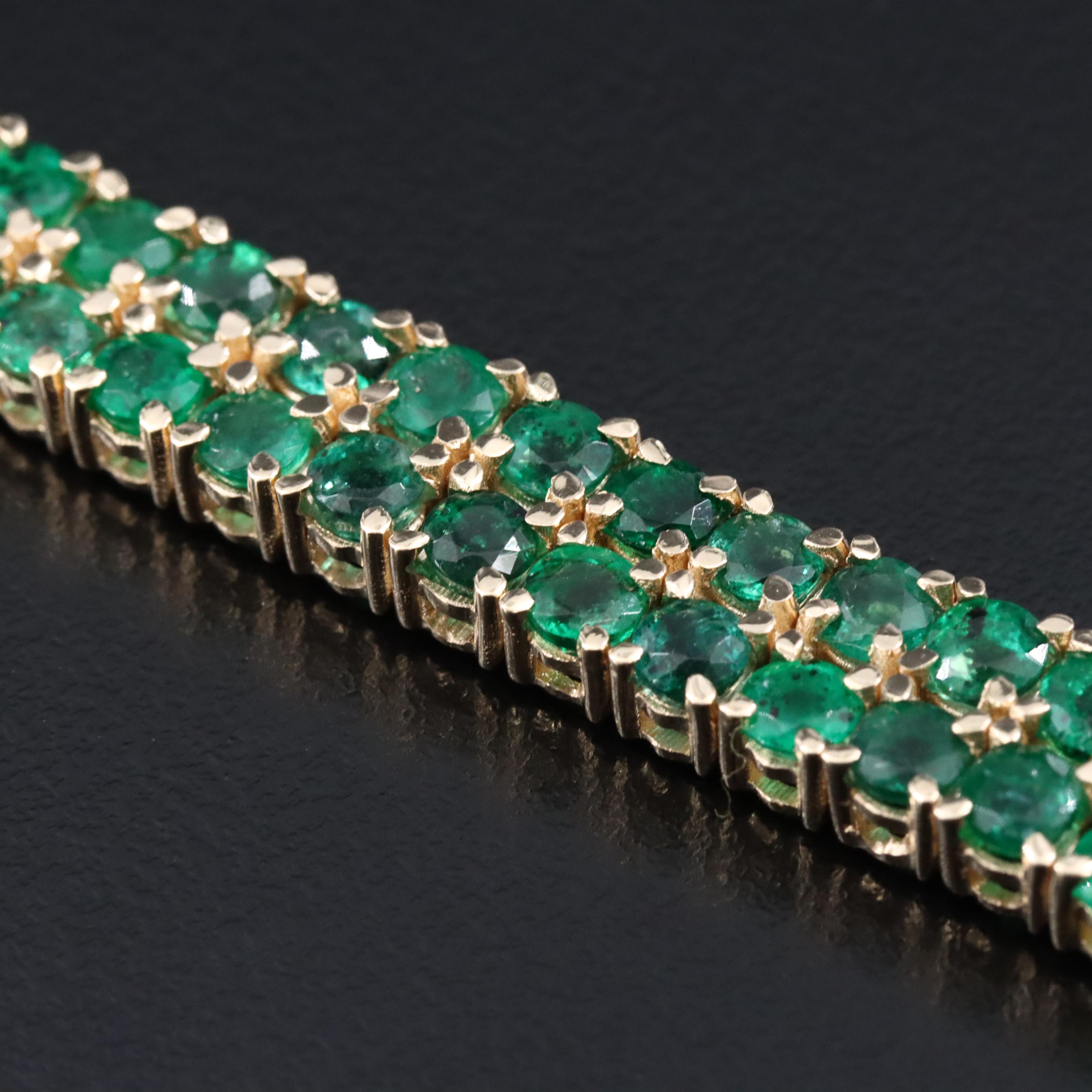 14K 11.10 CTW Emerald Double Row Line Bracelet