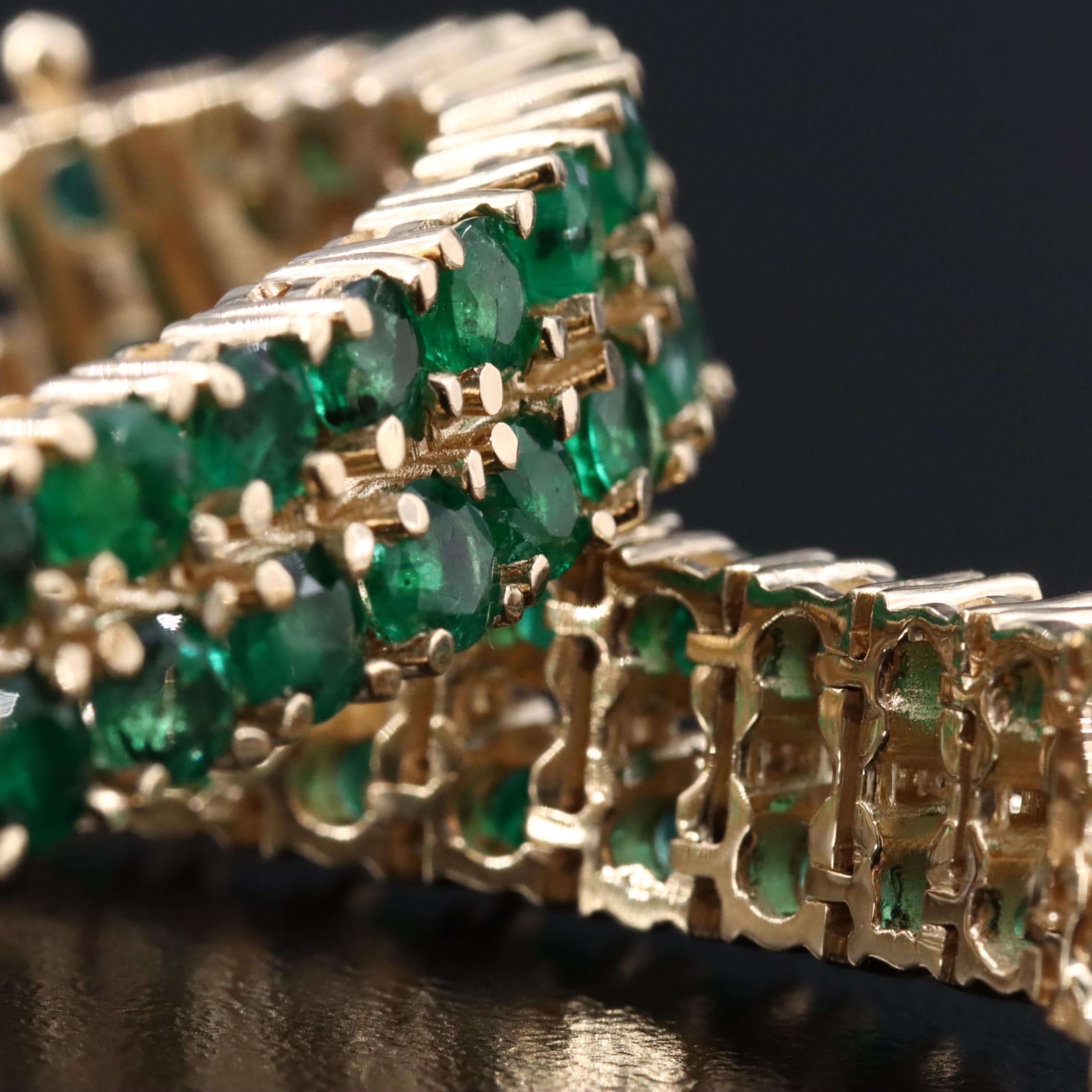 14K 11.10 CTW Emerald Double Row Line Bracelet
