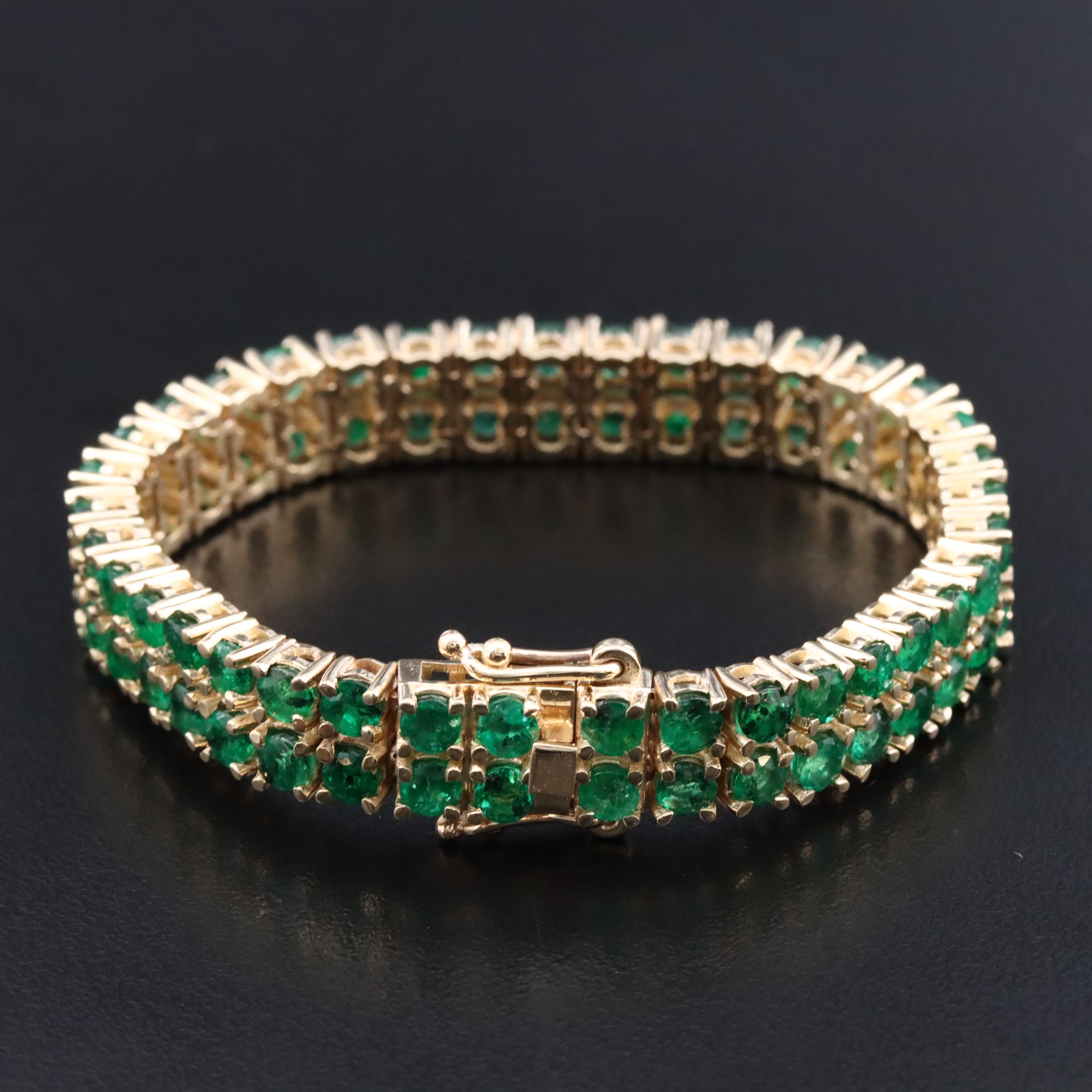 14K 11.10 CTW Emerald Double Row Line Bracelet