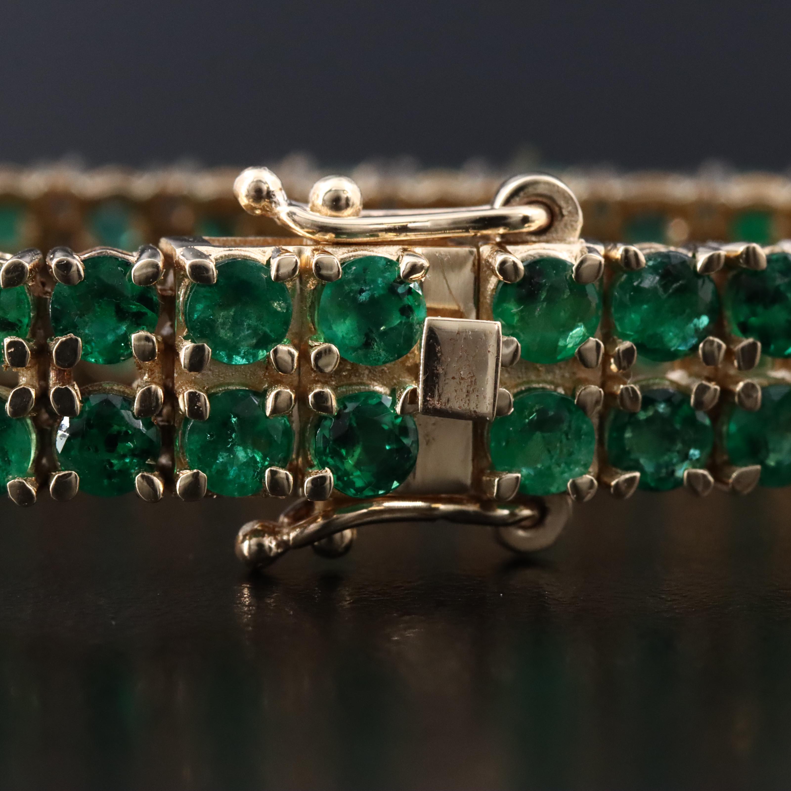 14K 11.10 CTW Emerald Double Row Line Bracelet