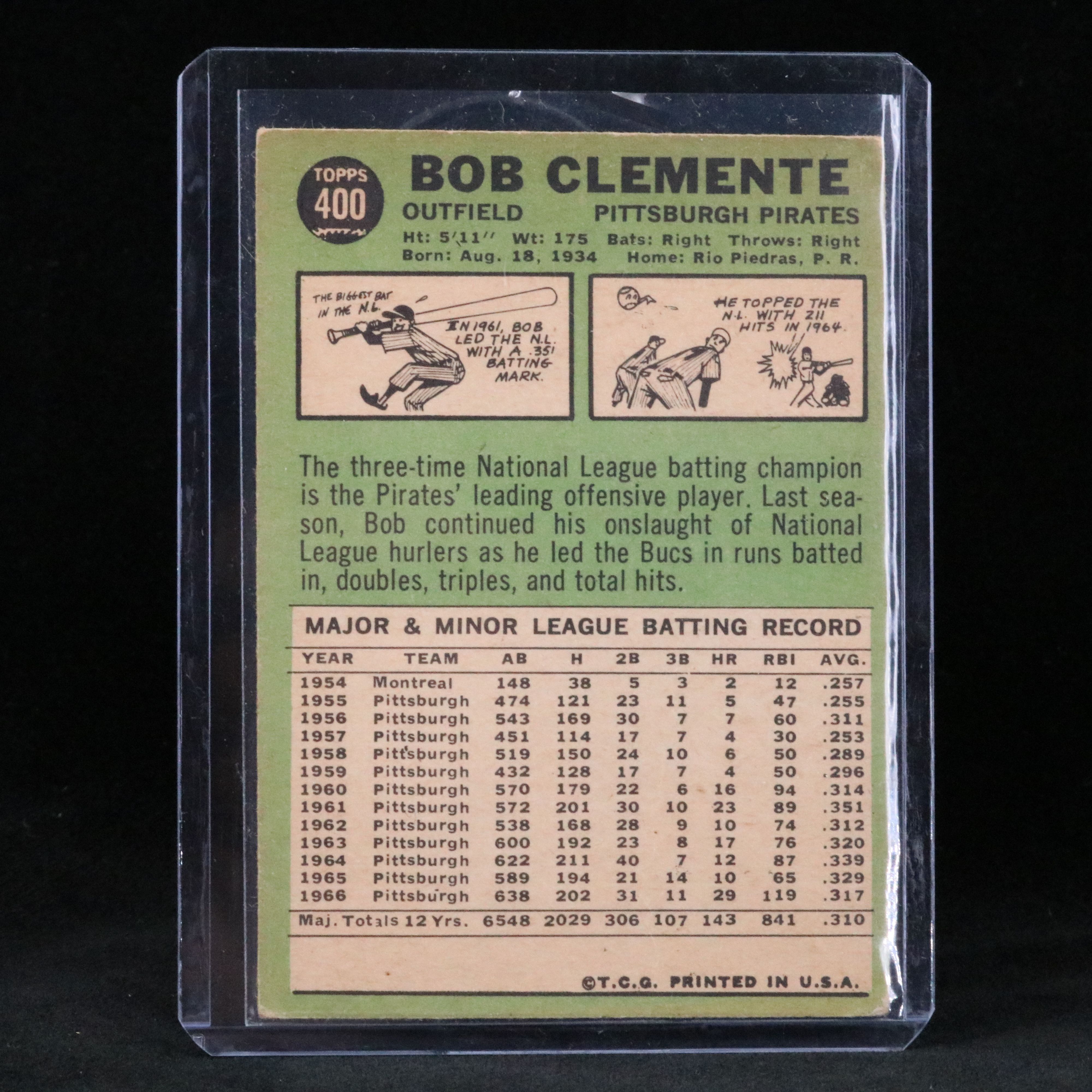 1967 Topps Roberto Clemente Pittsburgh Pirates Baseball Card