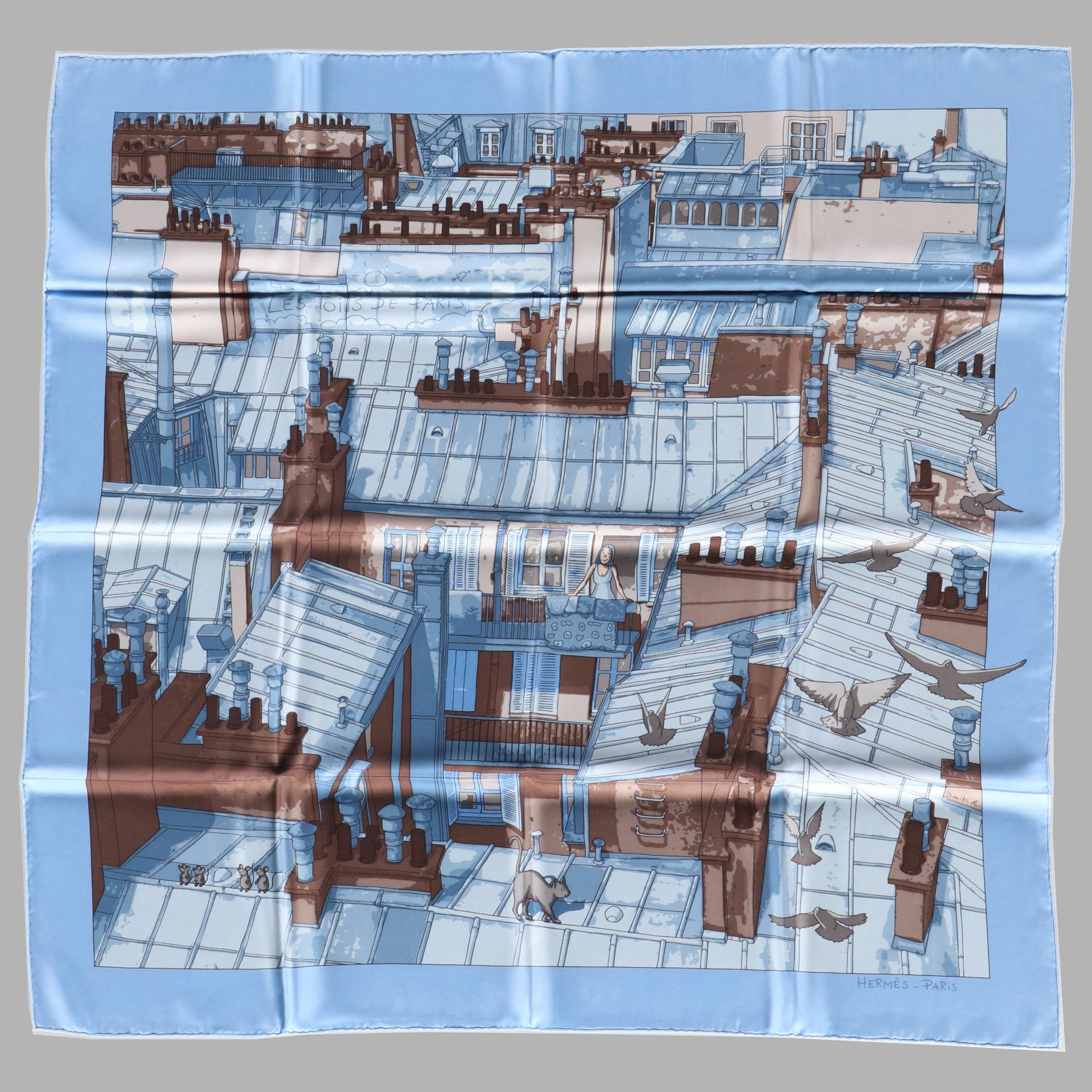 Hermès "Les Toits de Paris" Scarf 90 in Silk Twill with Box