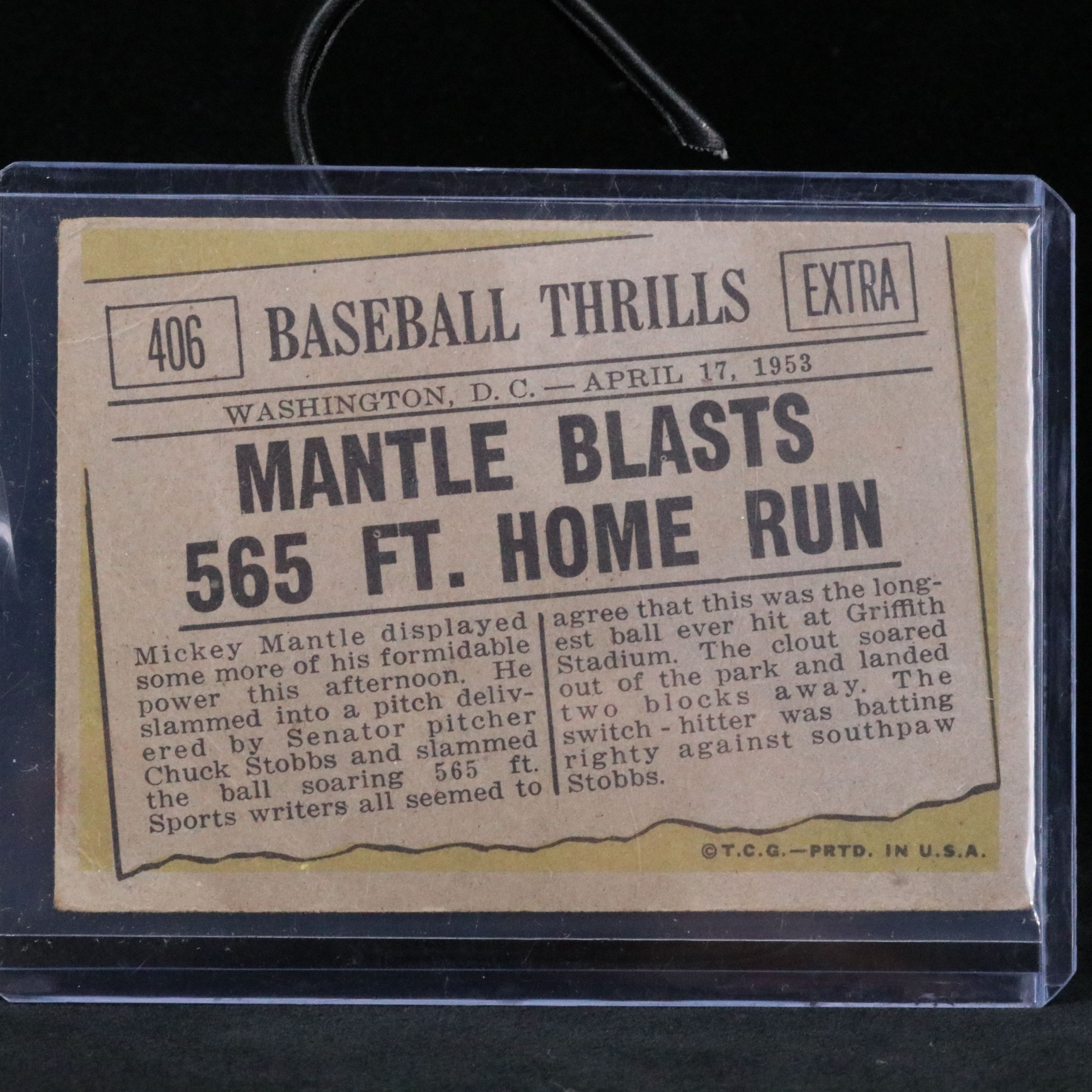 1961 Topps Mickey Mantle Baseball Thrills Card