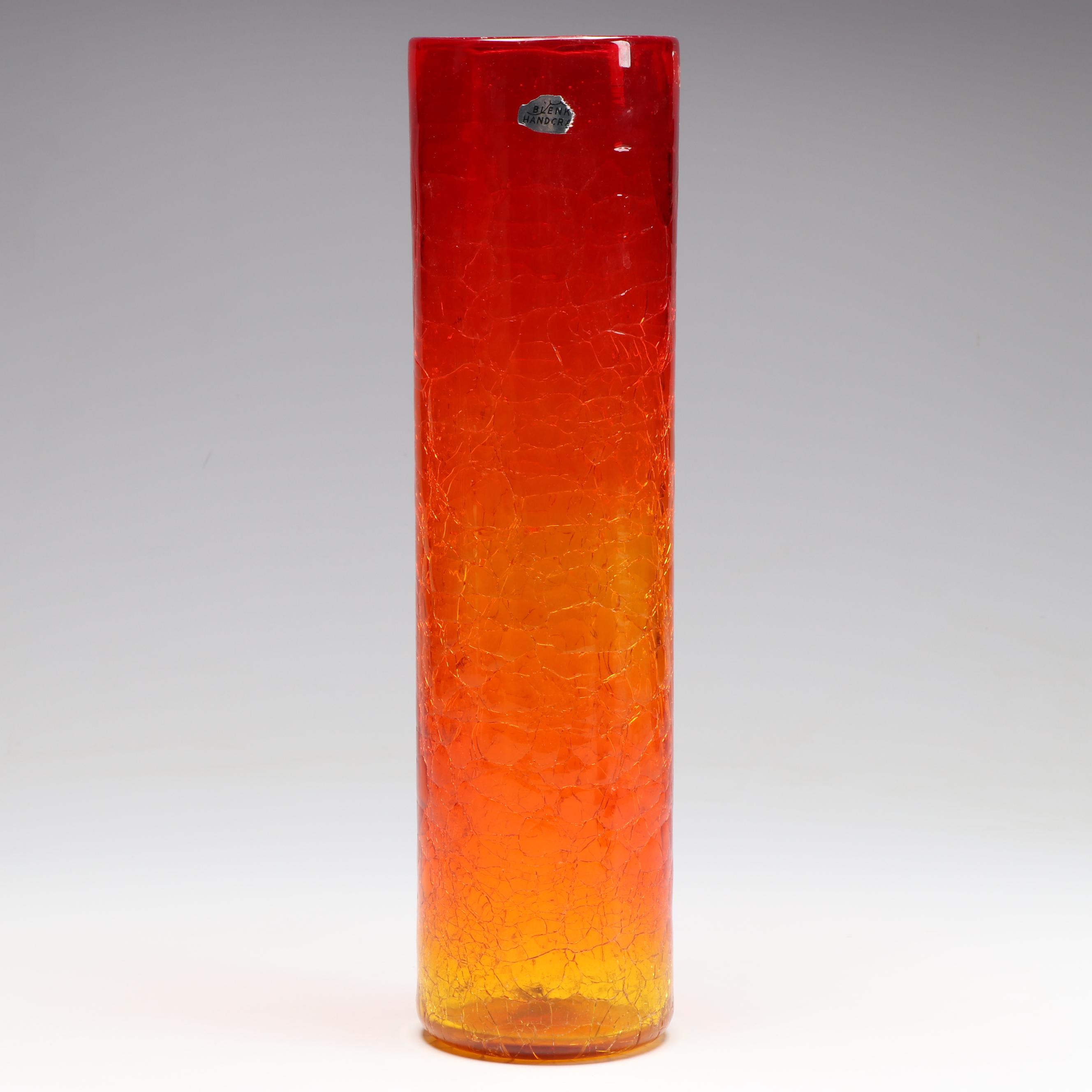 Blenko Mid Century Modern Amberina Crackle Glass Vase