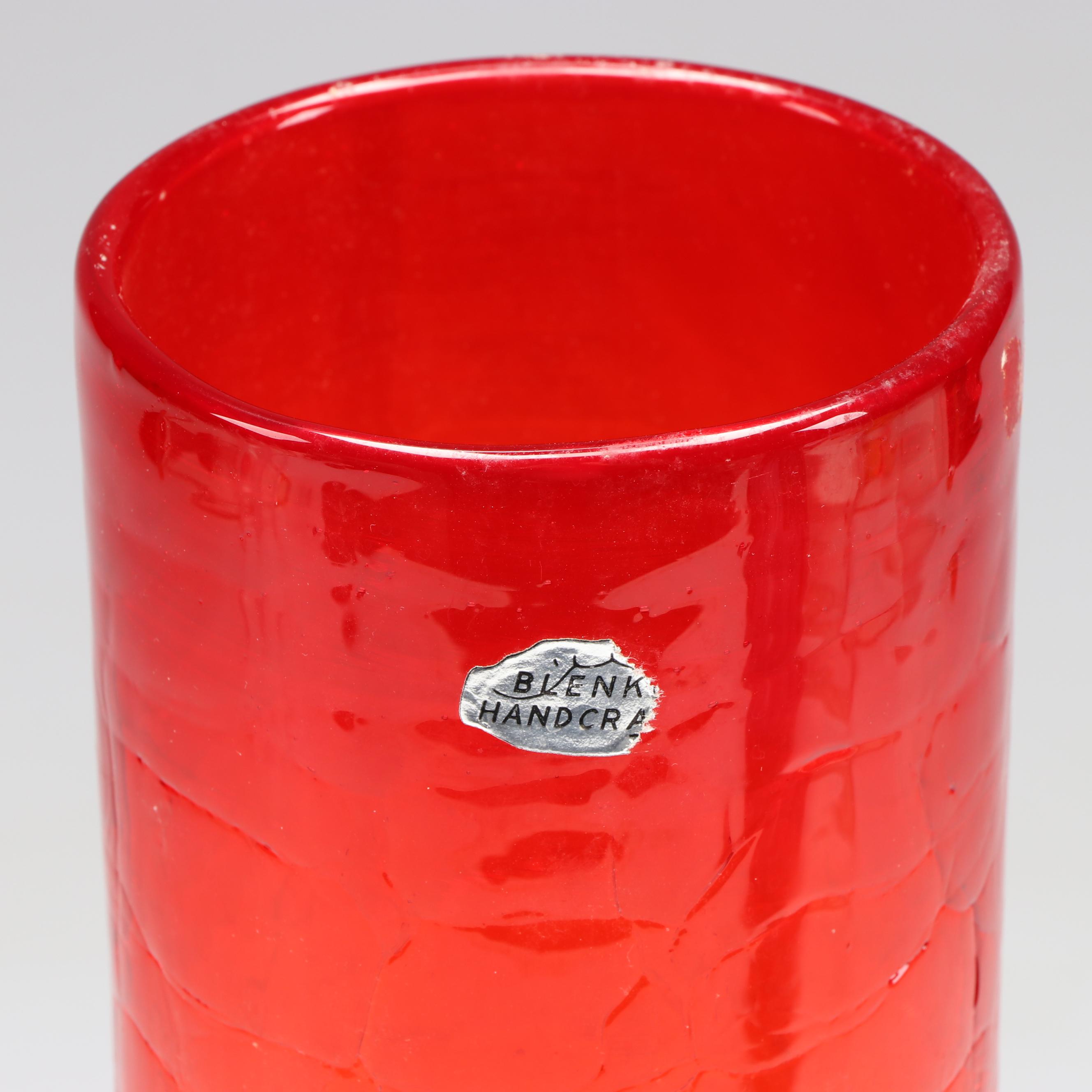 Blenko Mid Century Modern Amberina Crackle Glass Vase